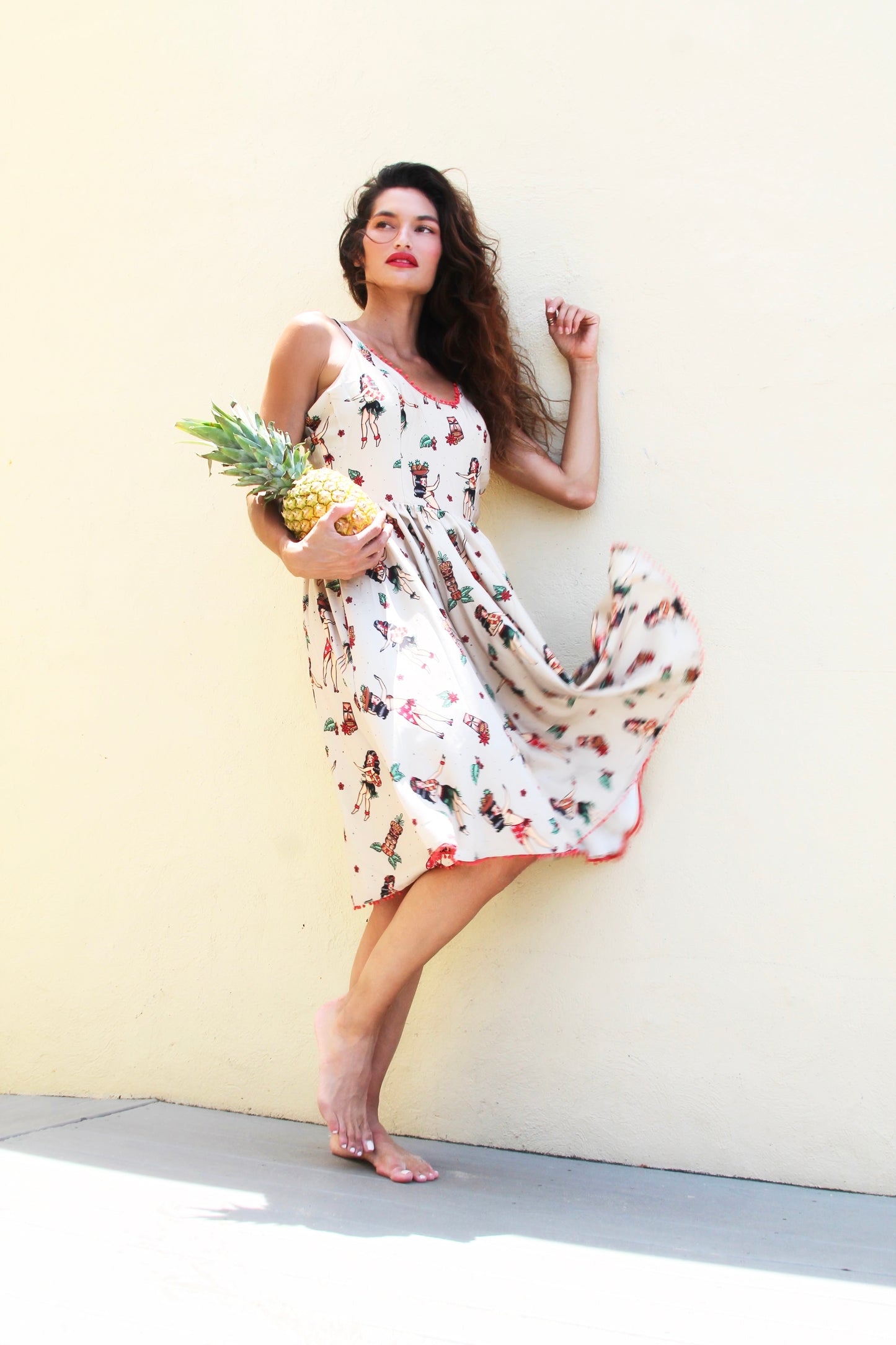 HULA GIRL nostalgic print midi dress, medium