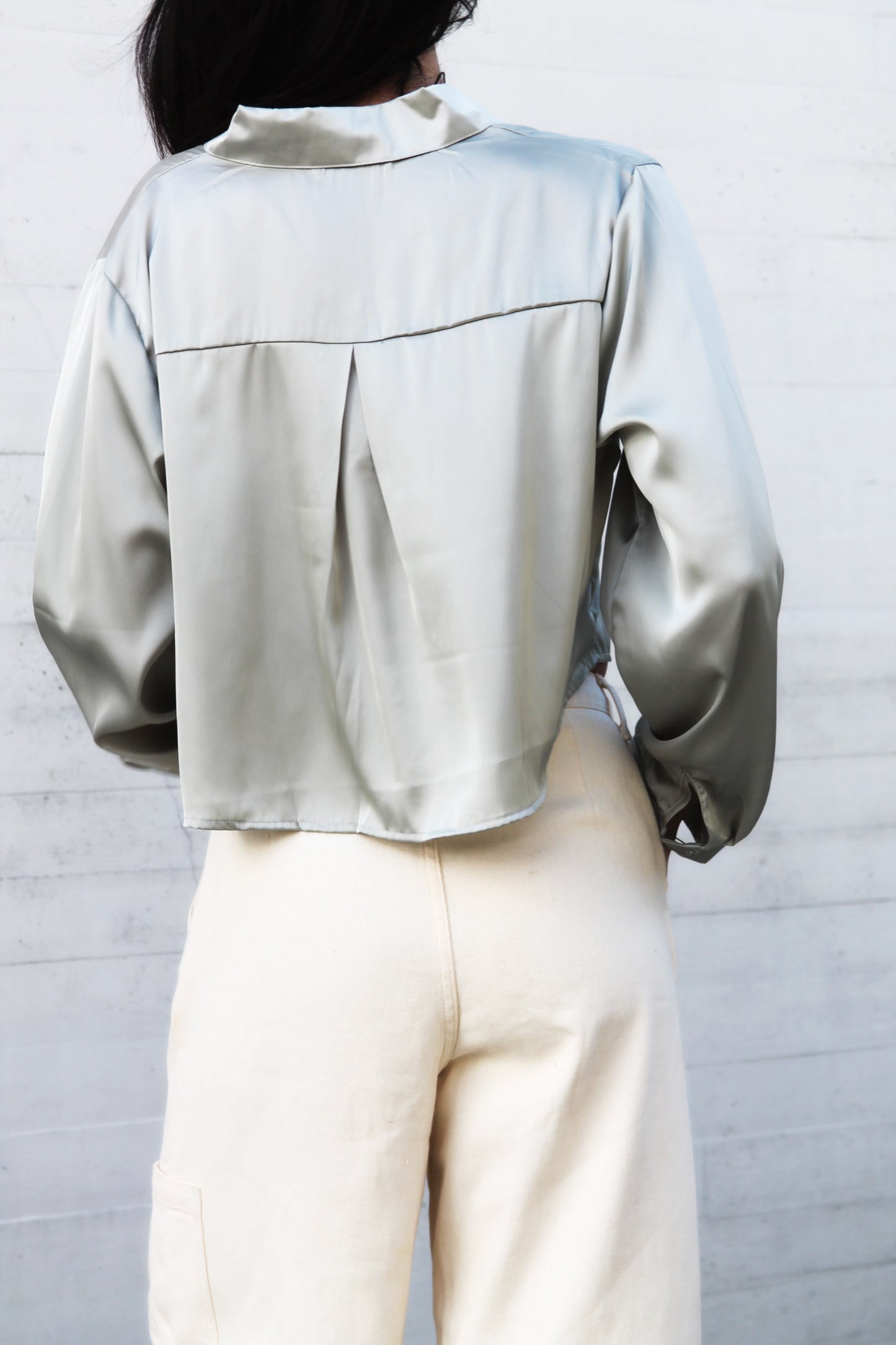 STONE-COLD FOX cropped satin button down, XL