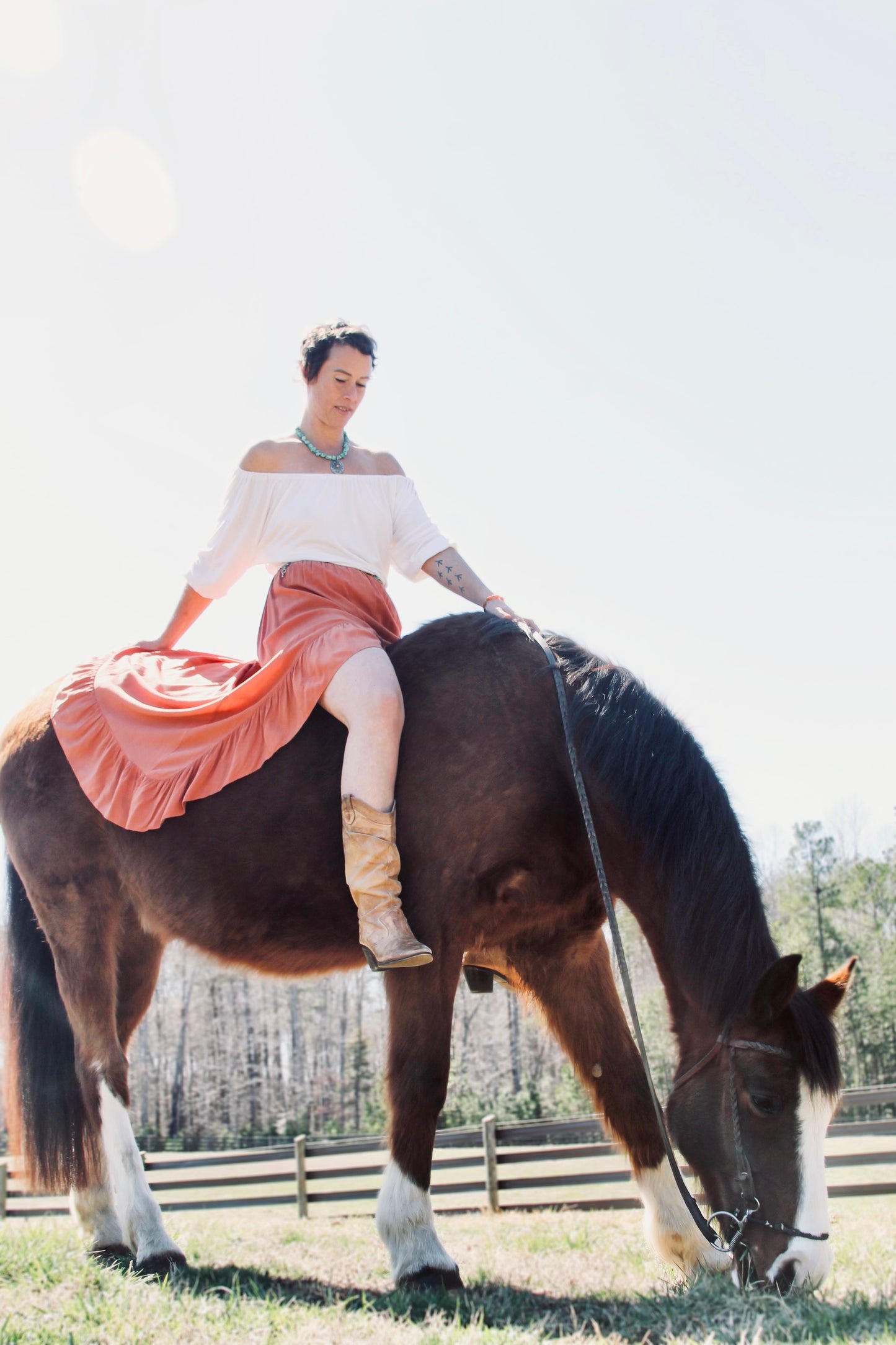 AMBER WINDS high-low flowy maxi skirt, large >> rust