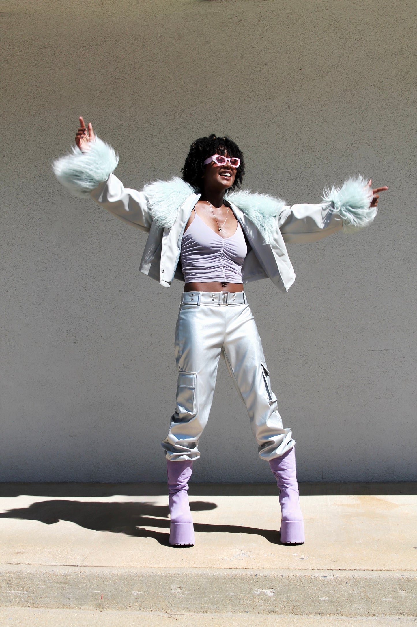 SHOW PONY vegan leather • shag fur jacket, size 14 *ASOS*