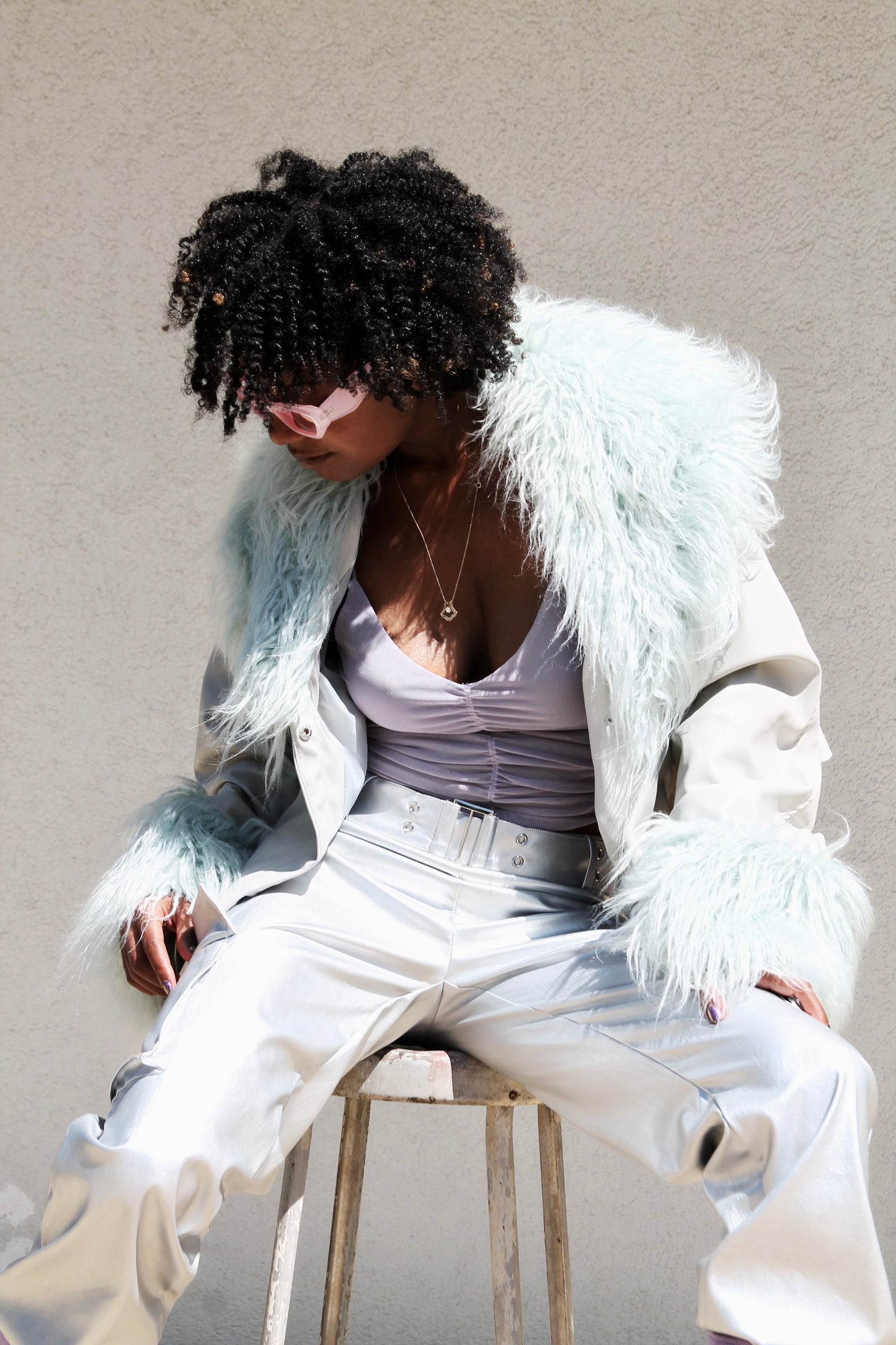 SHOW PONY vegan leather • shag fur jacket, size 14 *ASOS*
