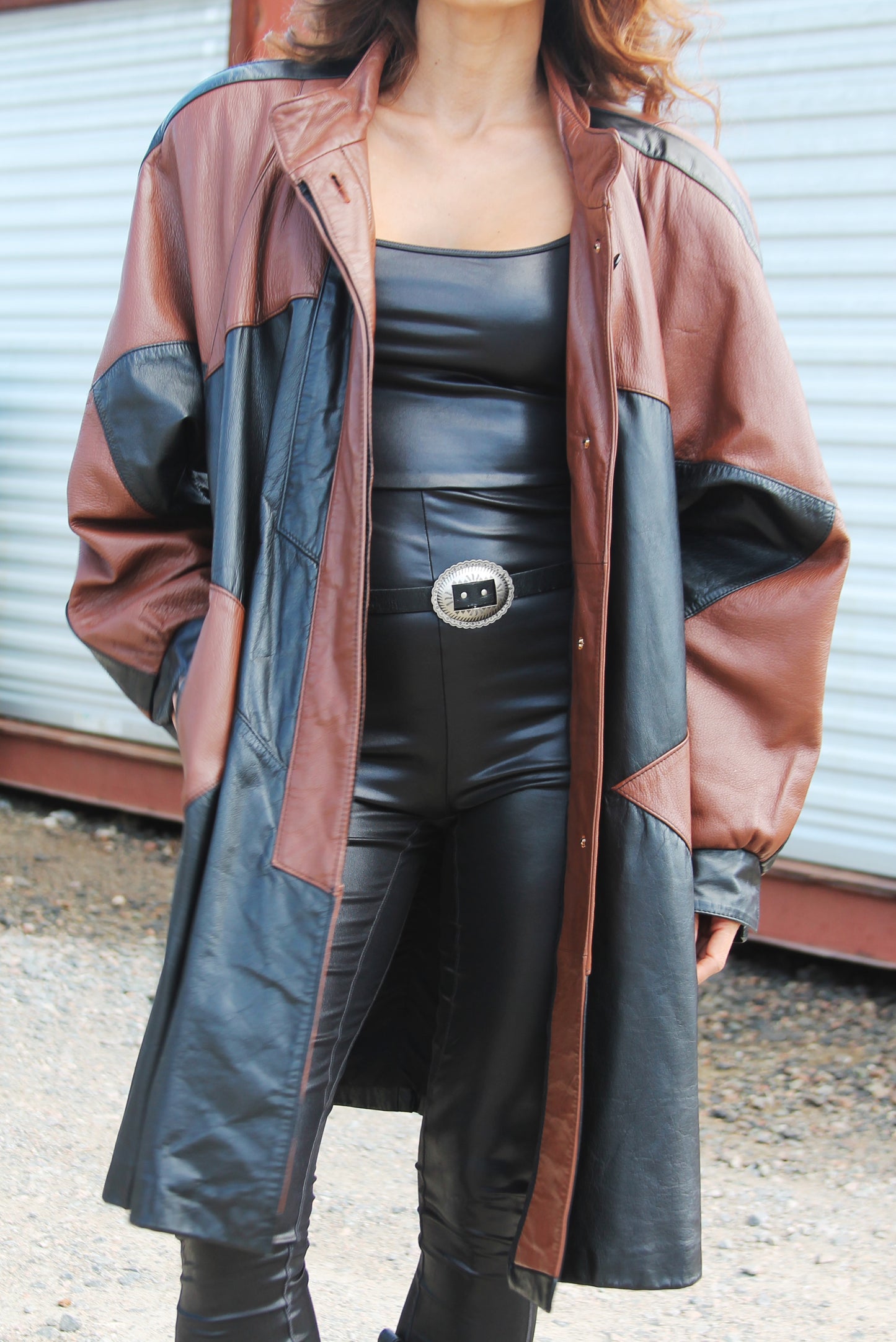 FIERCE oversized two toned leather jacket, size XL *VINTAGE • GENUINE LEATHER*