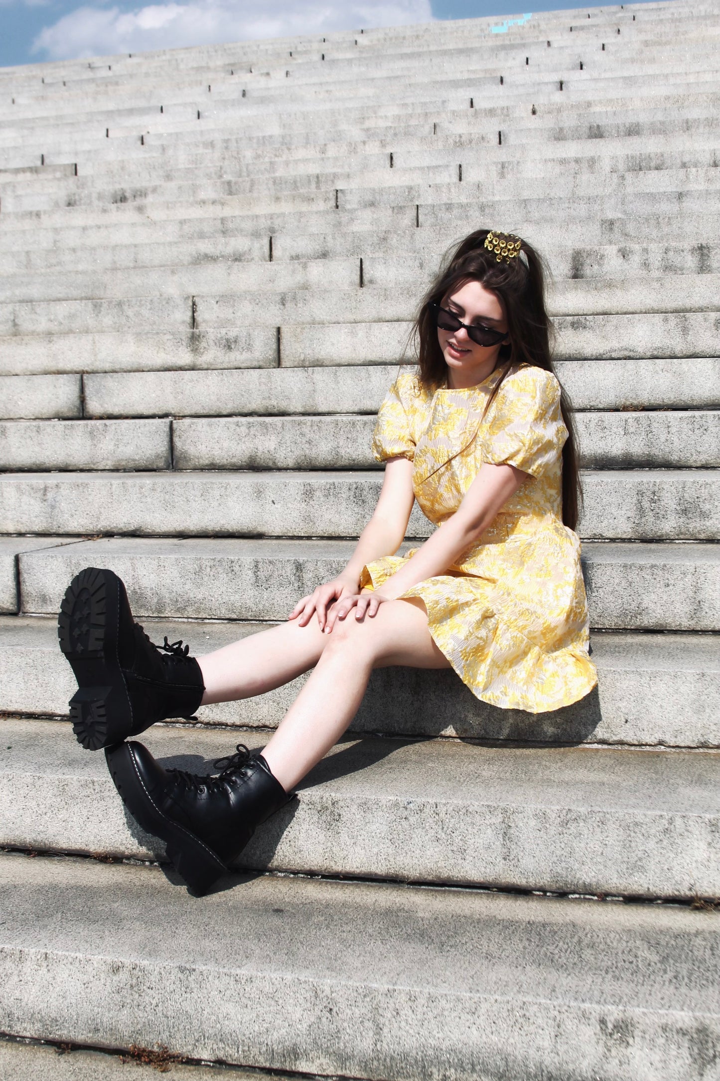 FALL INTO ME lustrous + brocade mini dress, small >> golden canary