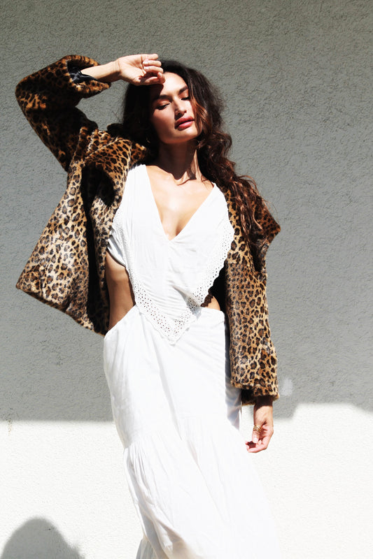 DUCES WILD leopard faux fur jacket, small