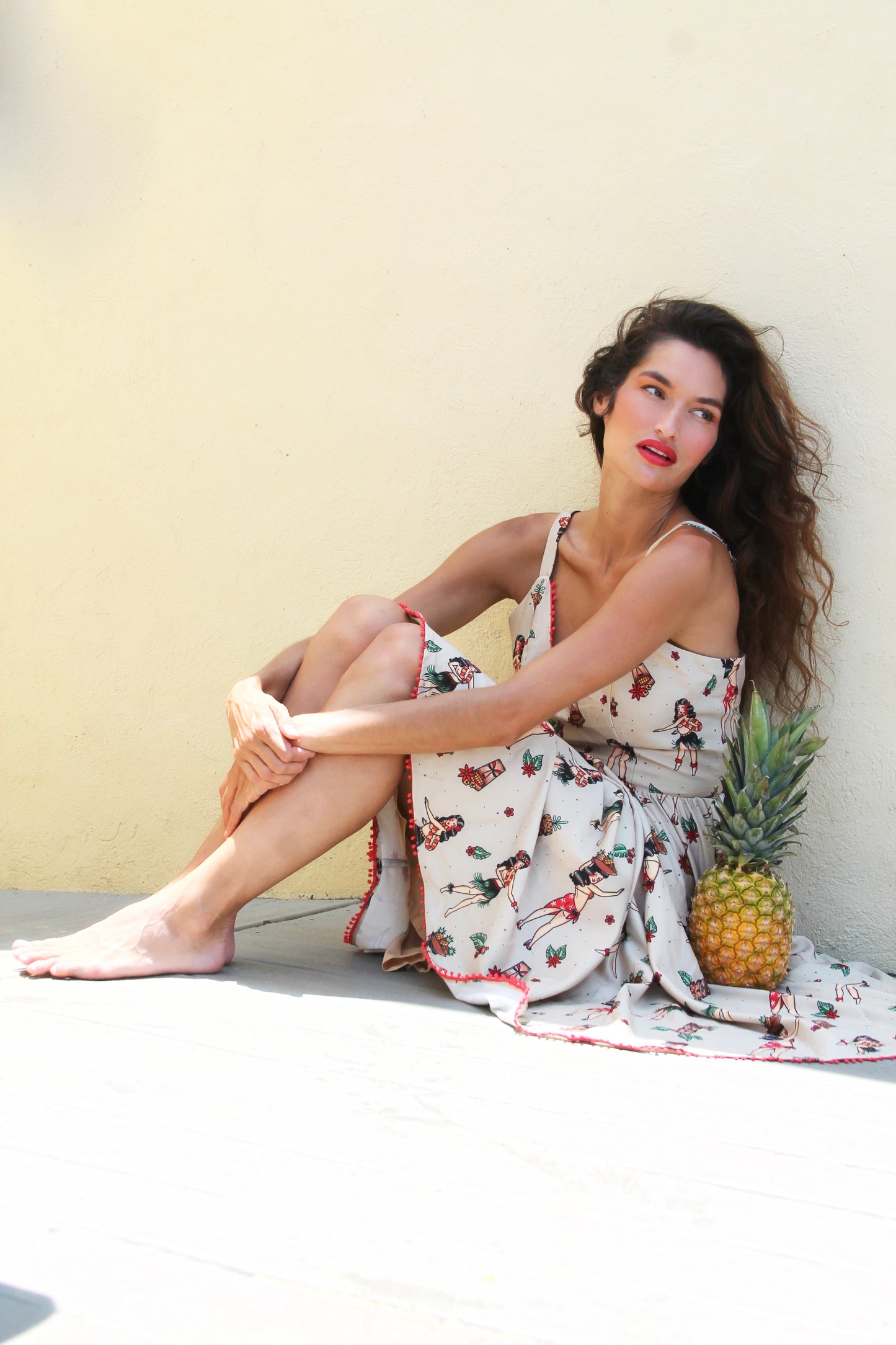 HULA GIRL nostalgic print midi dress, medium