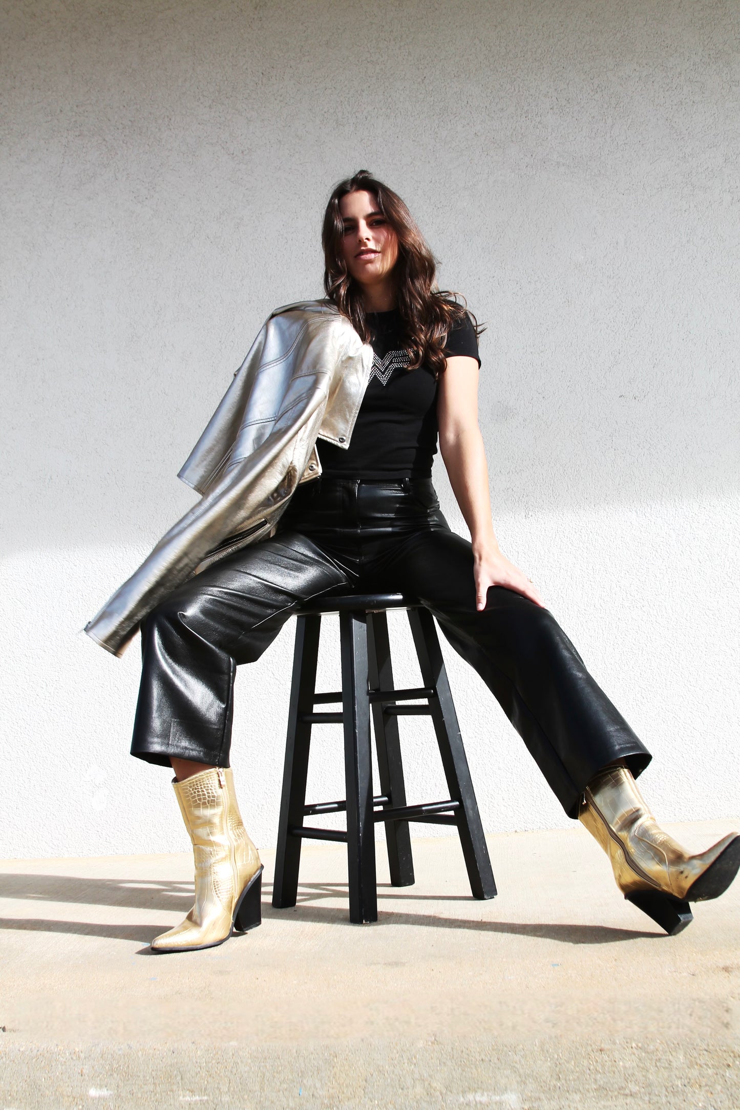GOTHAM CITY gold metallic vegan leather jacket, medium