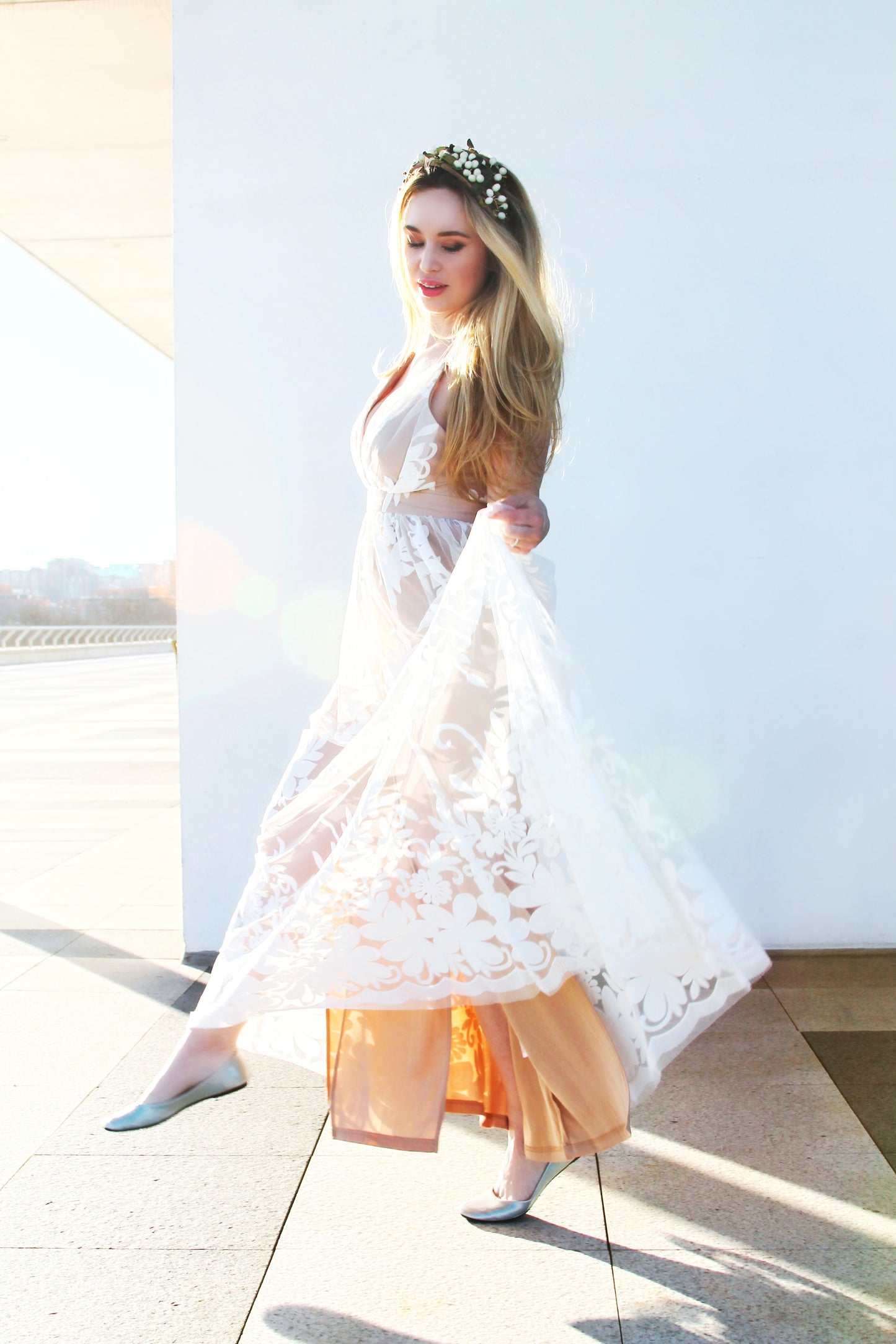 ORIGINAL GODDESS lace vintage-inspired maxi dress, medium
