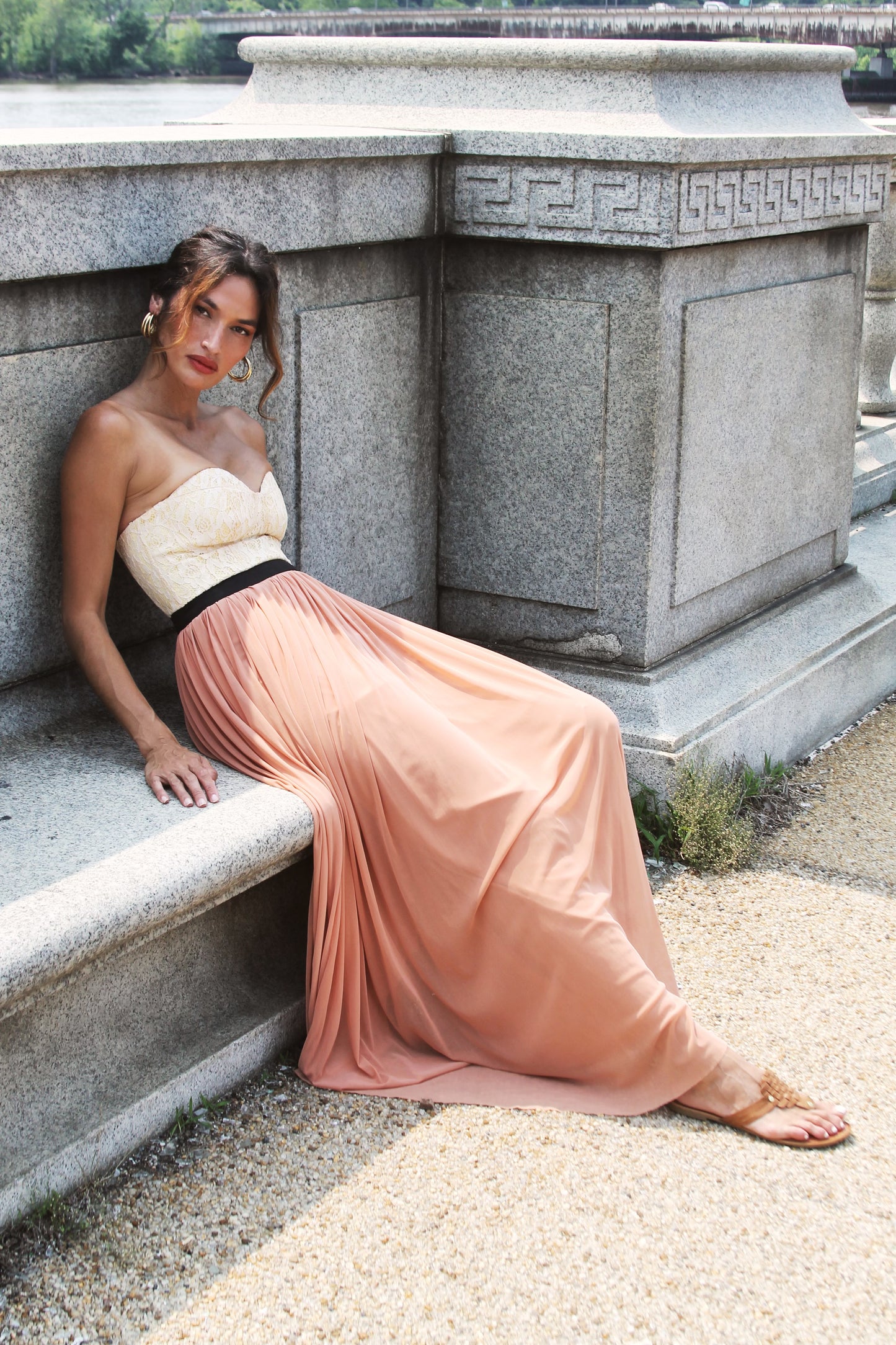 A LA MODE corset maxi dress, size small, Say What >> pumpkin + french vanilla
