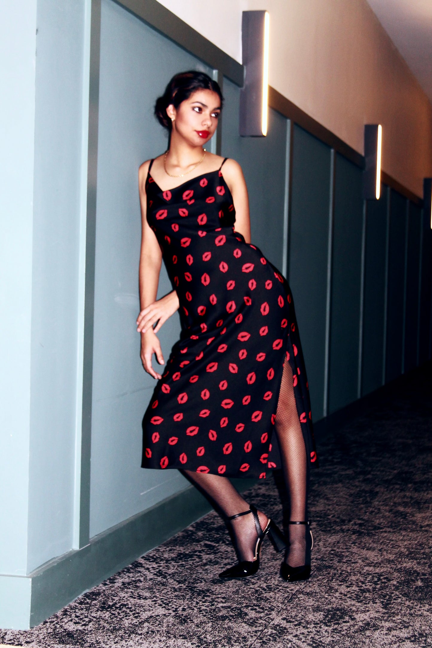 THE KISS satin slip midi dress, medium