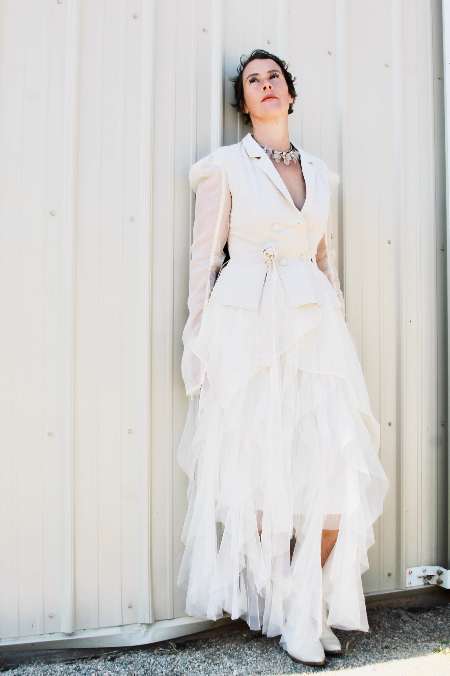 A BEAUTIFUL ENCOUNTER avant-garde + airy shirt blazer, large *VINTAGE + FOXY FAVE* >> buttercream