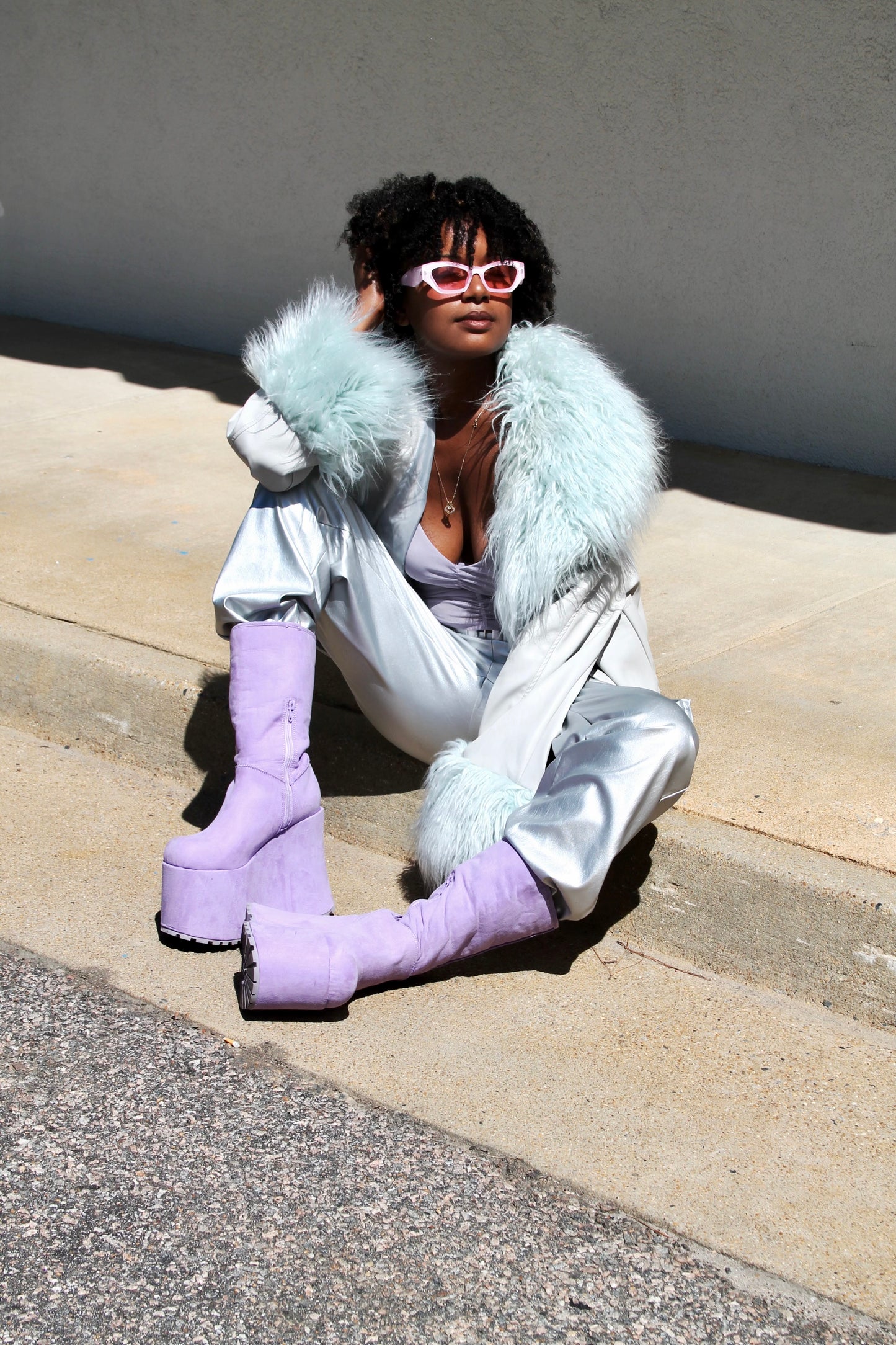 SHOW PONY vegan leather • shag fur jacket, size 14 *ASOS*
