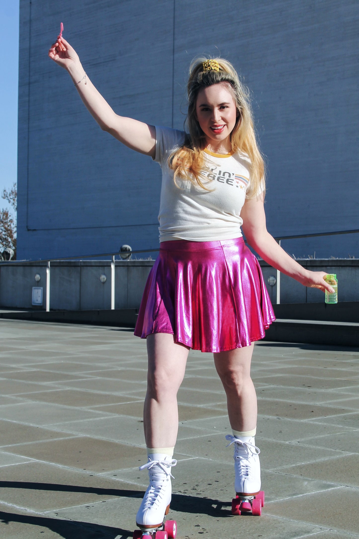 FEELS ON WHEELS hot pink metallic mini skirt, medium