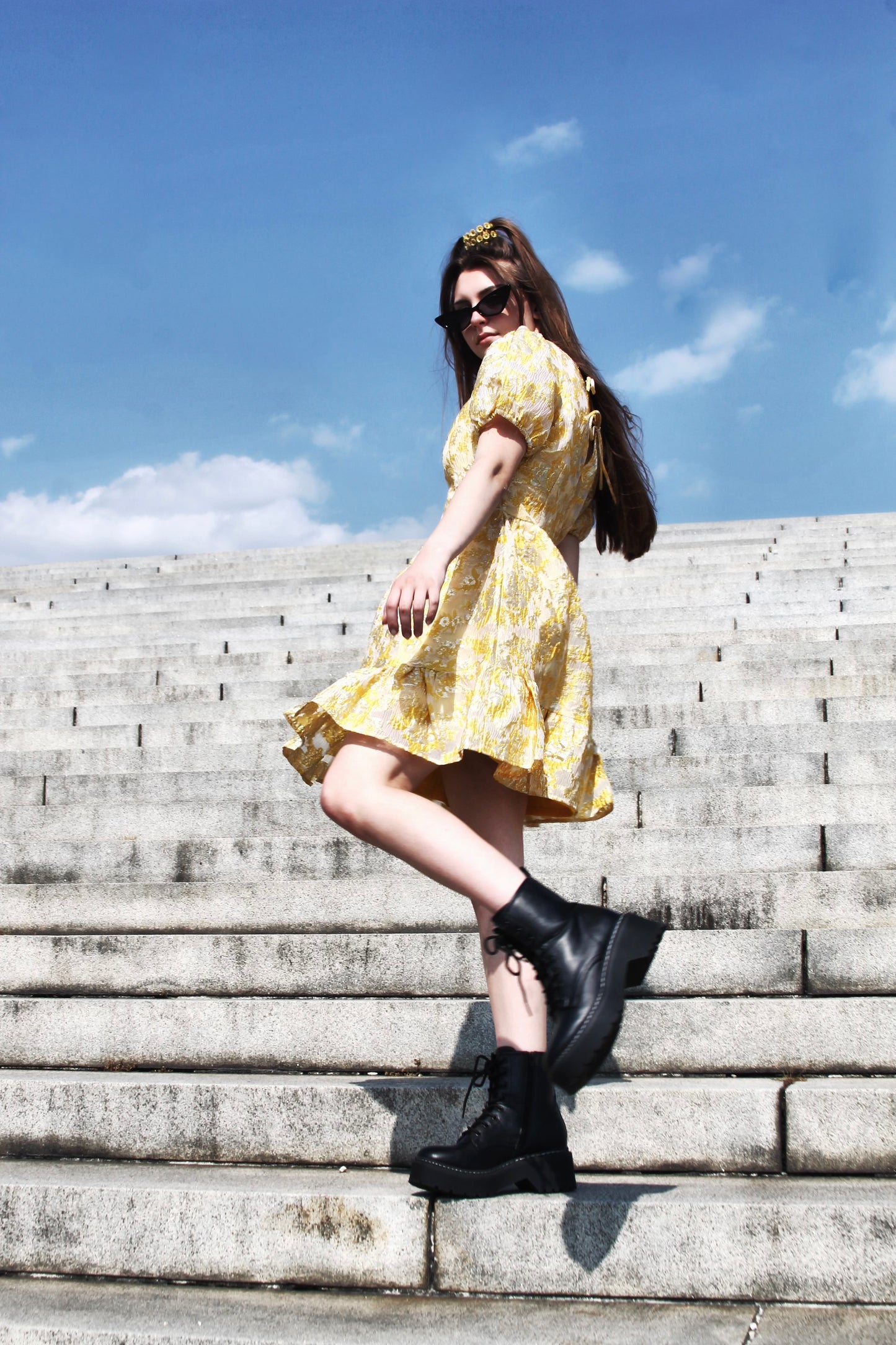 FALL INTO ME lustrous + brocade mini dress, small >> golden canary