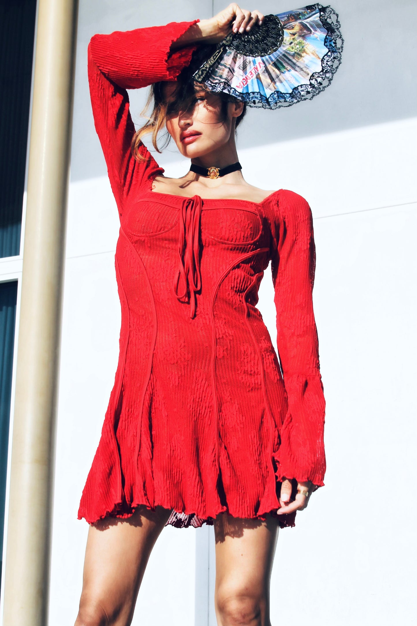 A SPANISH FALL romantic lace + bell sleeve mini dress, *VINTAGE GUCCI* medium >> red
