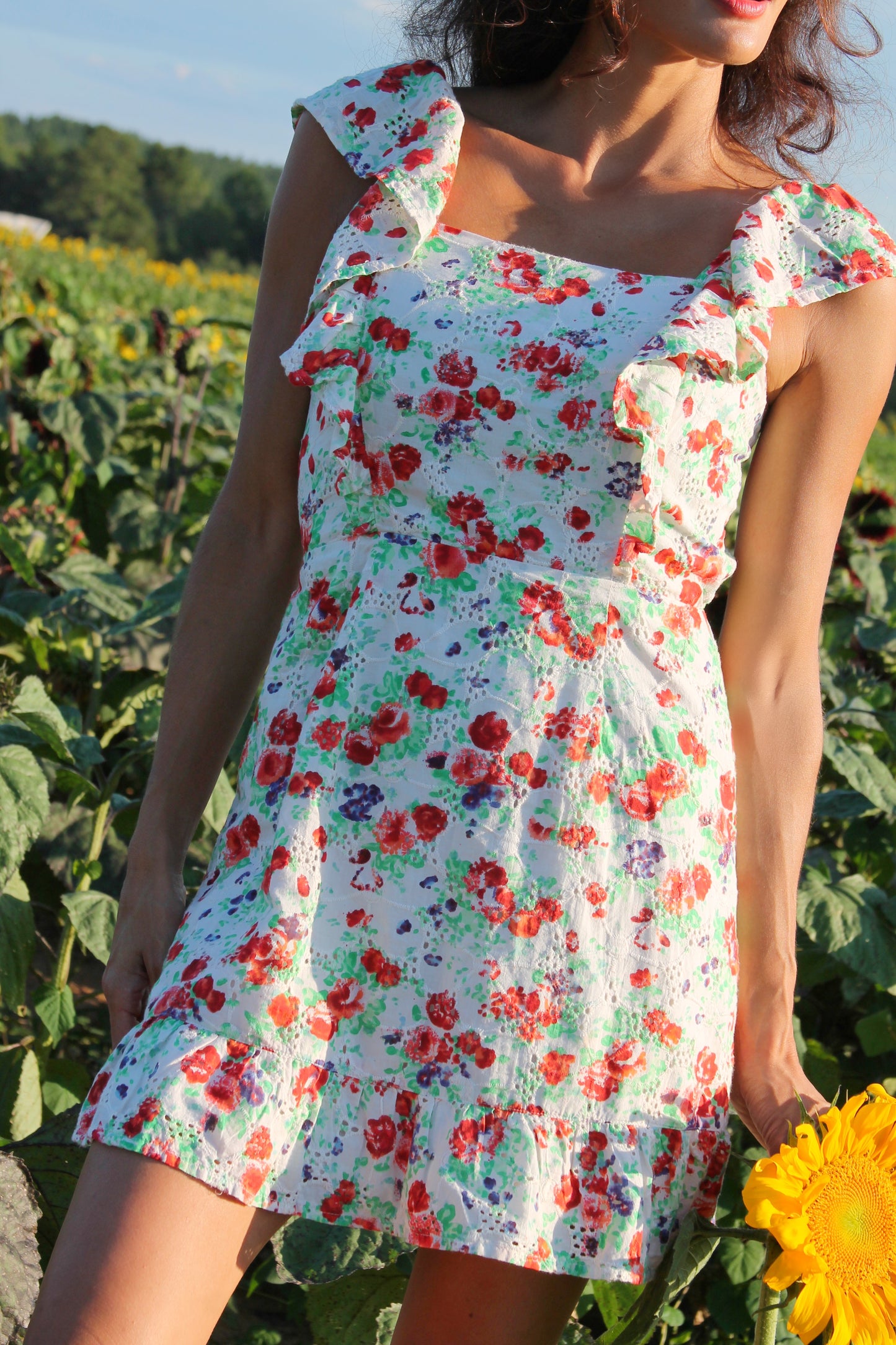 FLOWER FIELDS eyelet embroidered floral sundress, XS