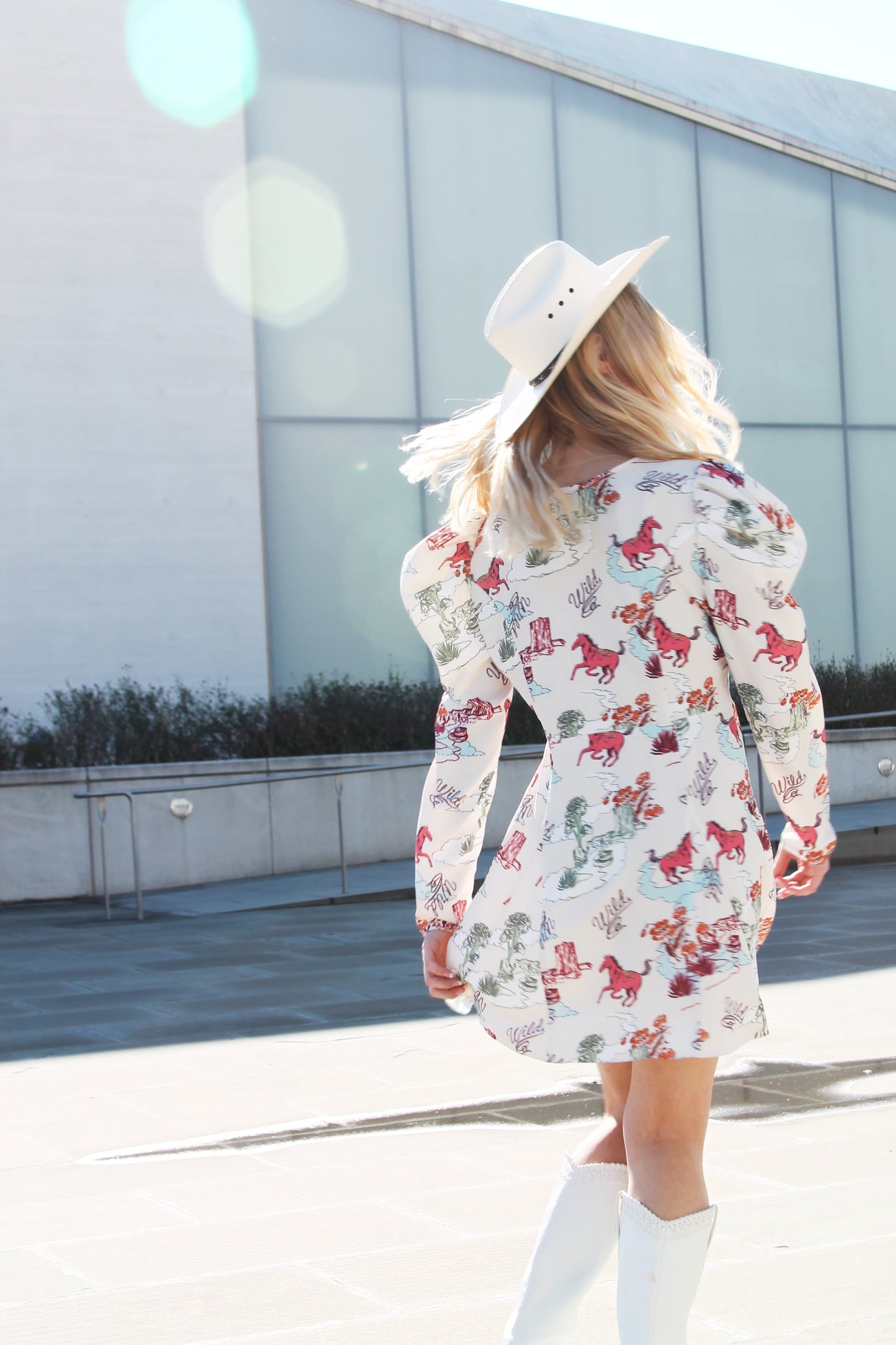 WILD AND FREE unique desert scene + puff sleeve dress, size 14 *ASOS + MADE IN ROMANIA*