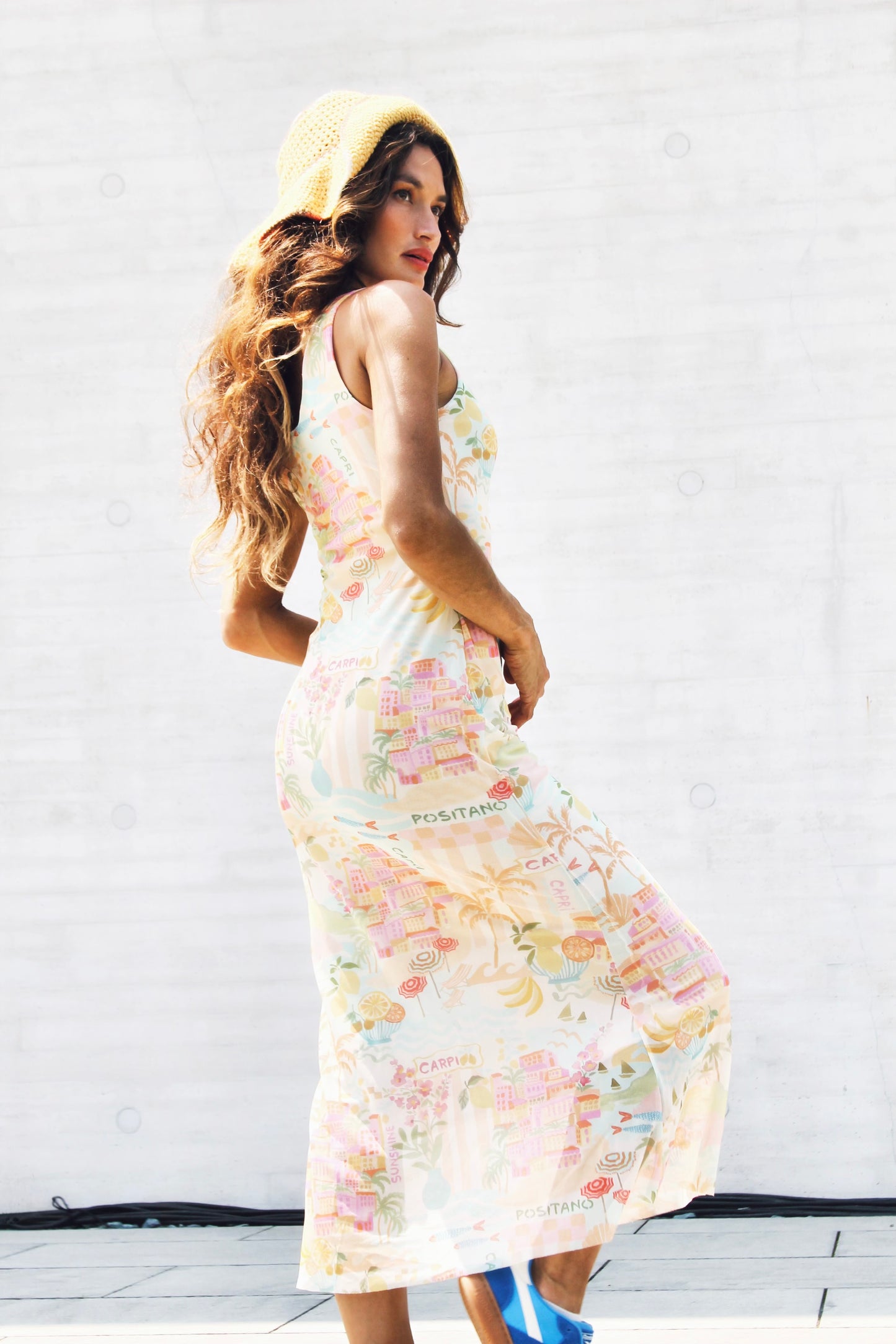 ONE-WAY TICKET super soft Italian inspired mesh midi dress, medium >> multi-Italian print