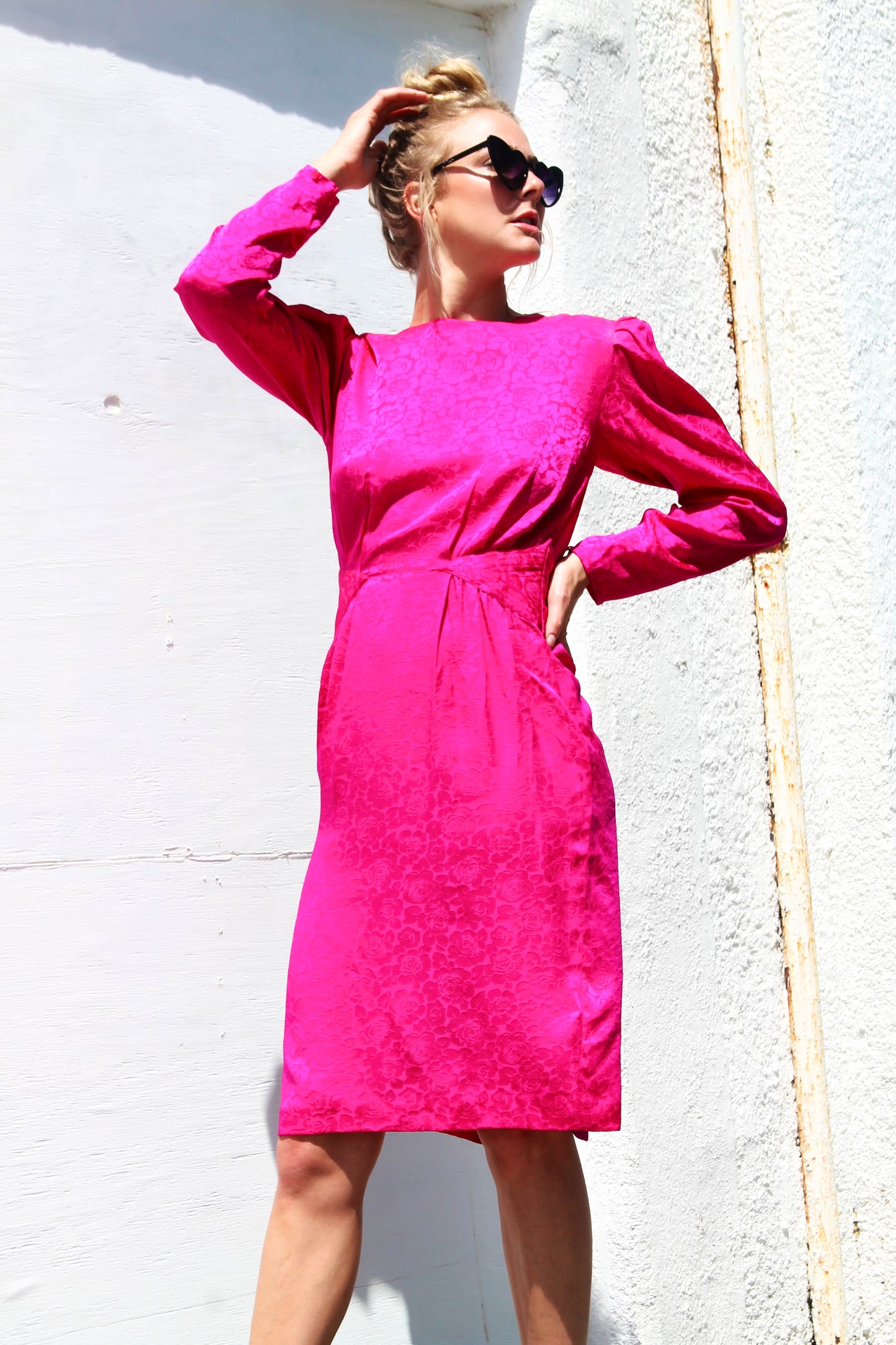 PINK ICON hot pink silk midi dress *VINTAGE + 100% SILK*