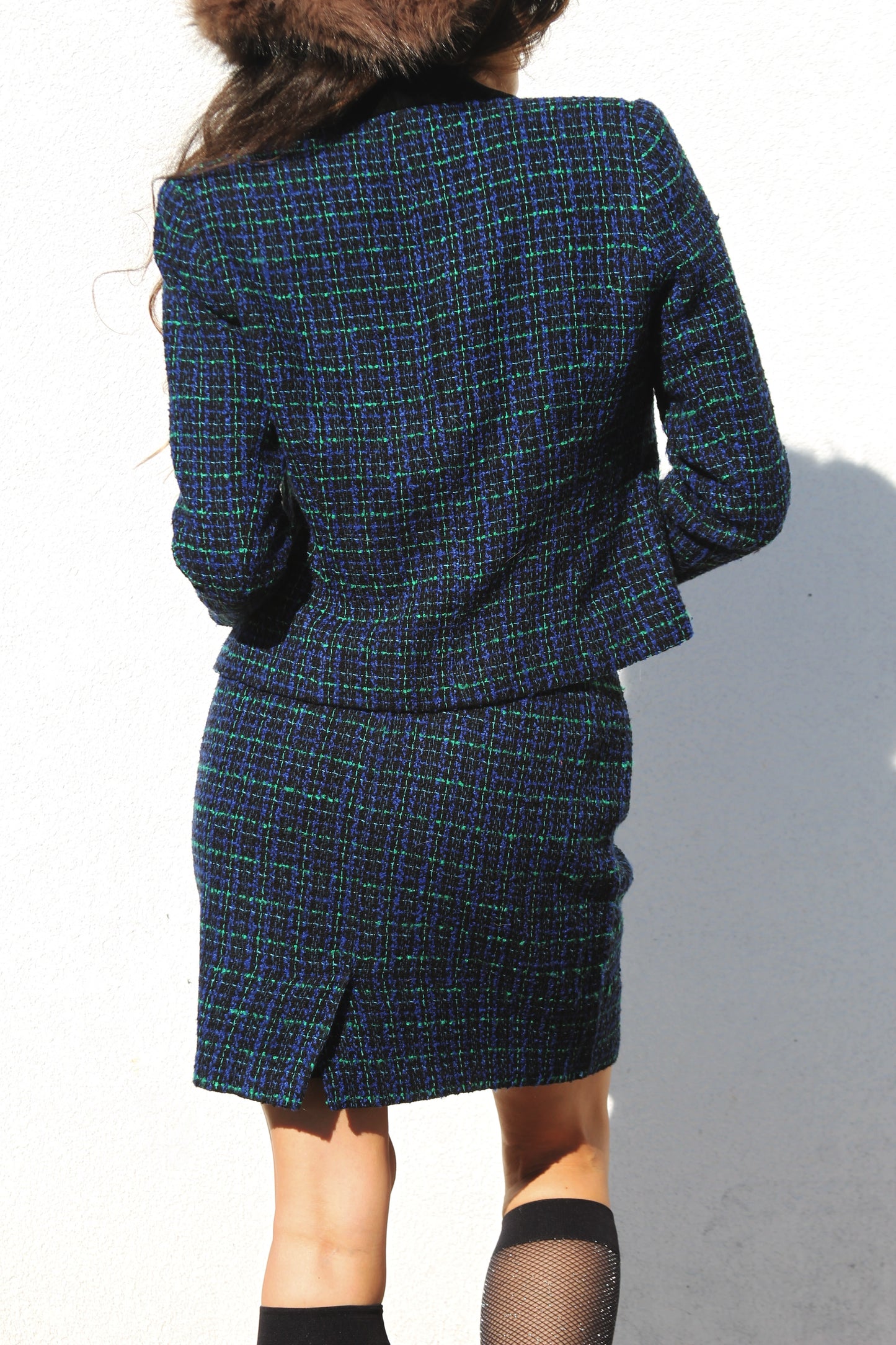SUIT YOURSELF skirt power suit, size 4 *TRUE VINTAGE* >> blue + green