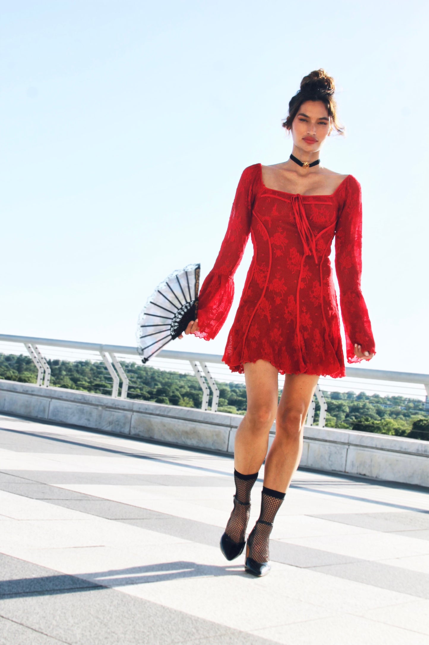 A SPANISH FALL romantic lace + bell sleeve mini dress, *VINTAGE GUCCI* medium >> red