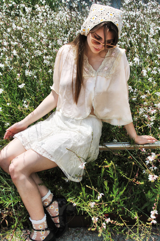 VINTAGE VIXEN, victorian era lingerie blouse *TRUE VINTAGE + PURE SILK* >> pale rose