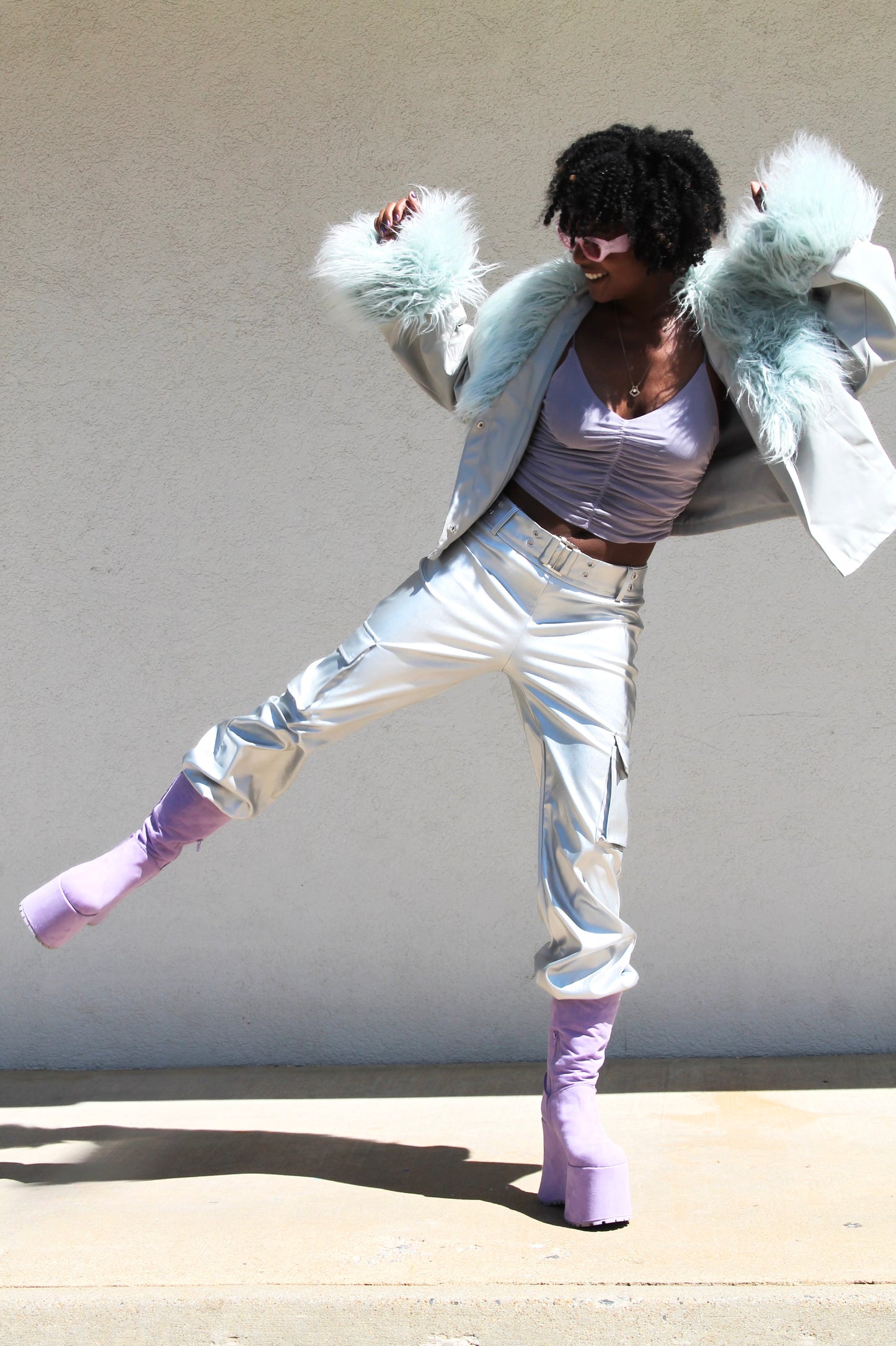 SHOW PONY vegan leather • shag fur jacket, size 14 *ASOS*