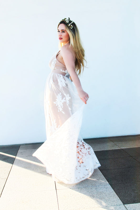 ORIGINAL GODDESS lace vintage-inspired maxi dress, medium