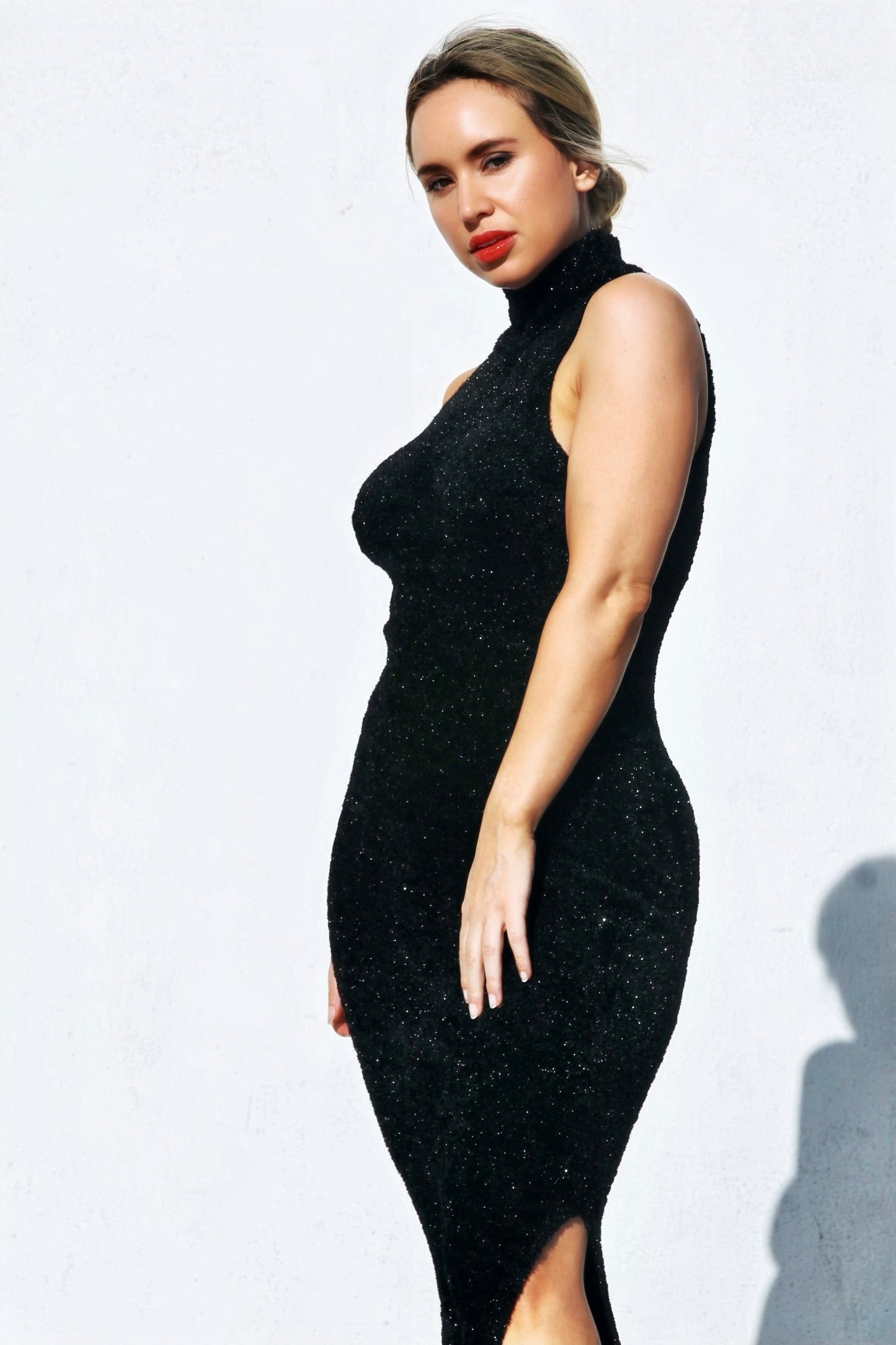 REVENGE DRESS black shimmer cocktail sweater dress, small *MASSIMO DUTTI STUDIO*