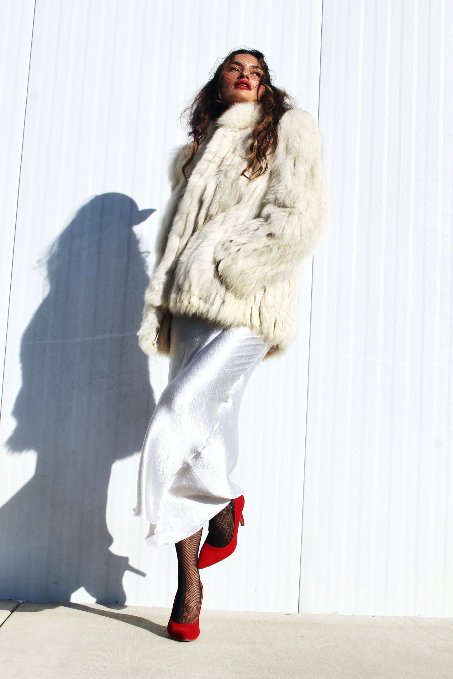 FOXY SOCIETY fur coat, small/medium *VINTAGE + GENUINE FOX FUR, SILK, SUEDE + JACQUES SAINT LAURENT*