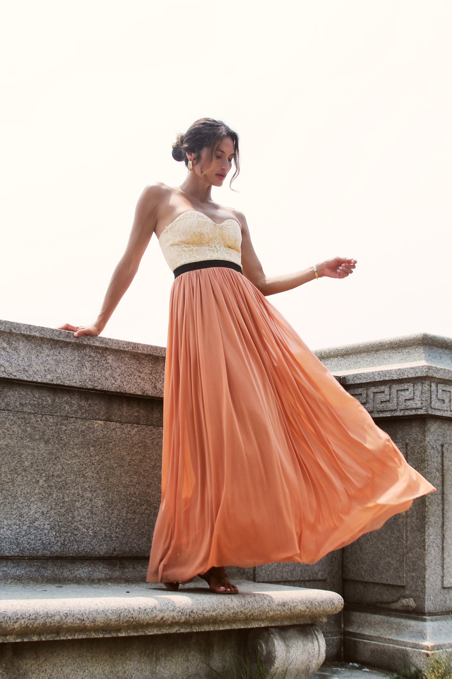 A LA MODE corset maxi dress, size small, Say What >> pumpkin + french vanilla