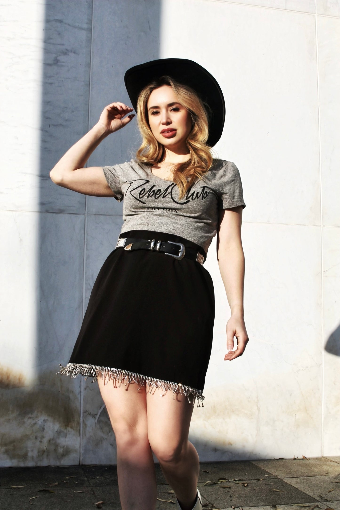 URBAN COWGIRL rhinestone fringe mini skirt, size 10, Rachel Zoe >> phantom black