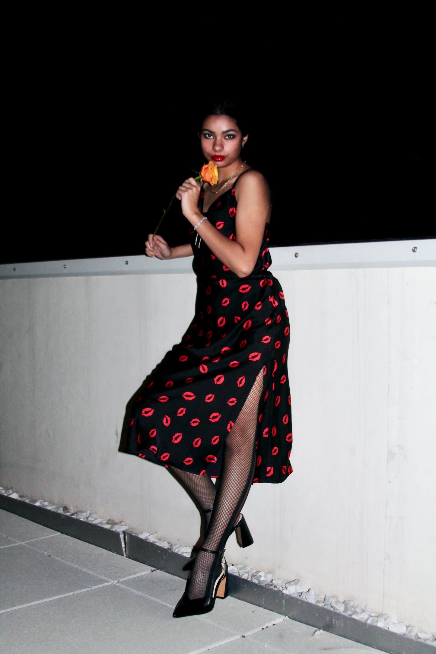 THE KISS satin slip midi dress, medium