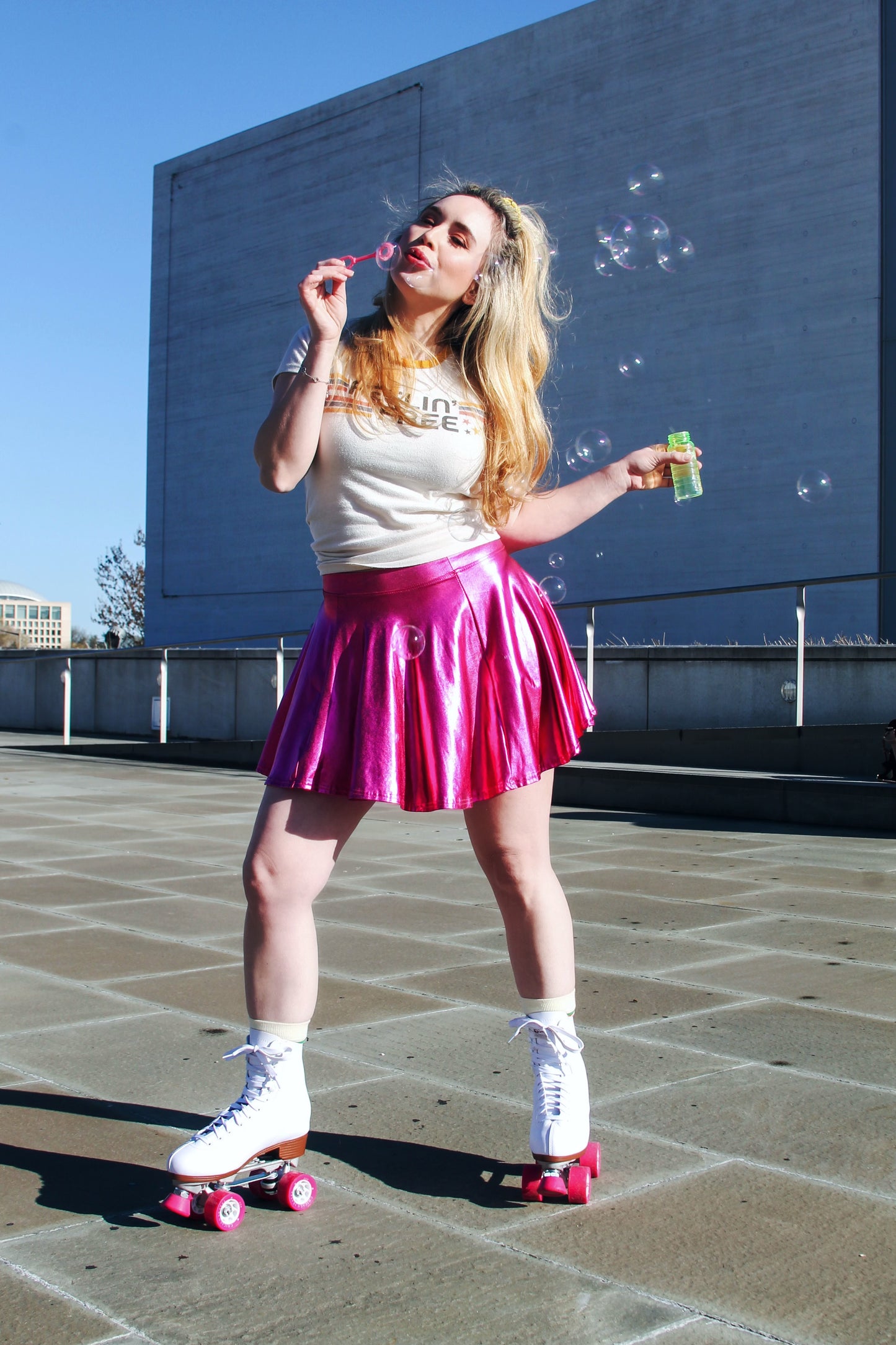 FEELS ON WHEELS hot pink metallic mini skirt, medium