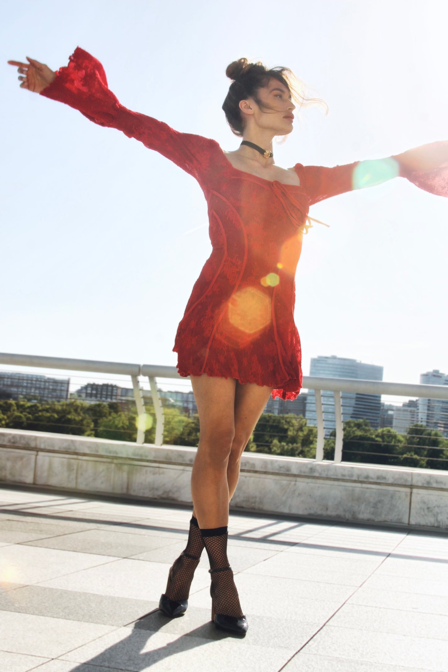 A SPANISH FALL romantic lace + bell sleeve mini dress, *VINTAGE GUCCI* medium >> red
