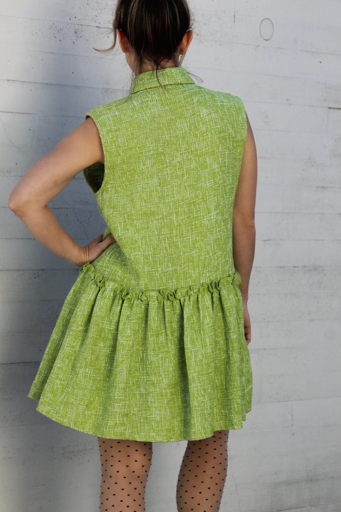 NEED FOR TWEED collard + tweed oversized shirtdress, oversized small >> chartreuse