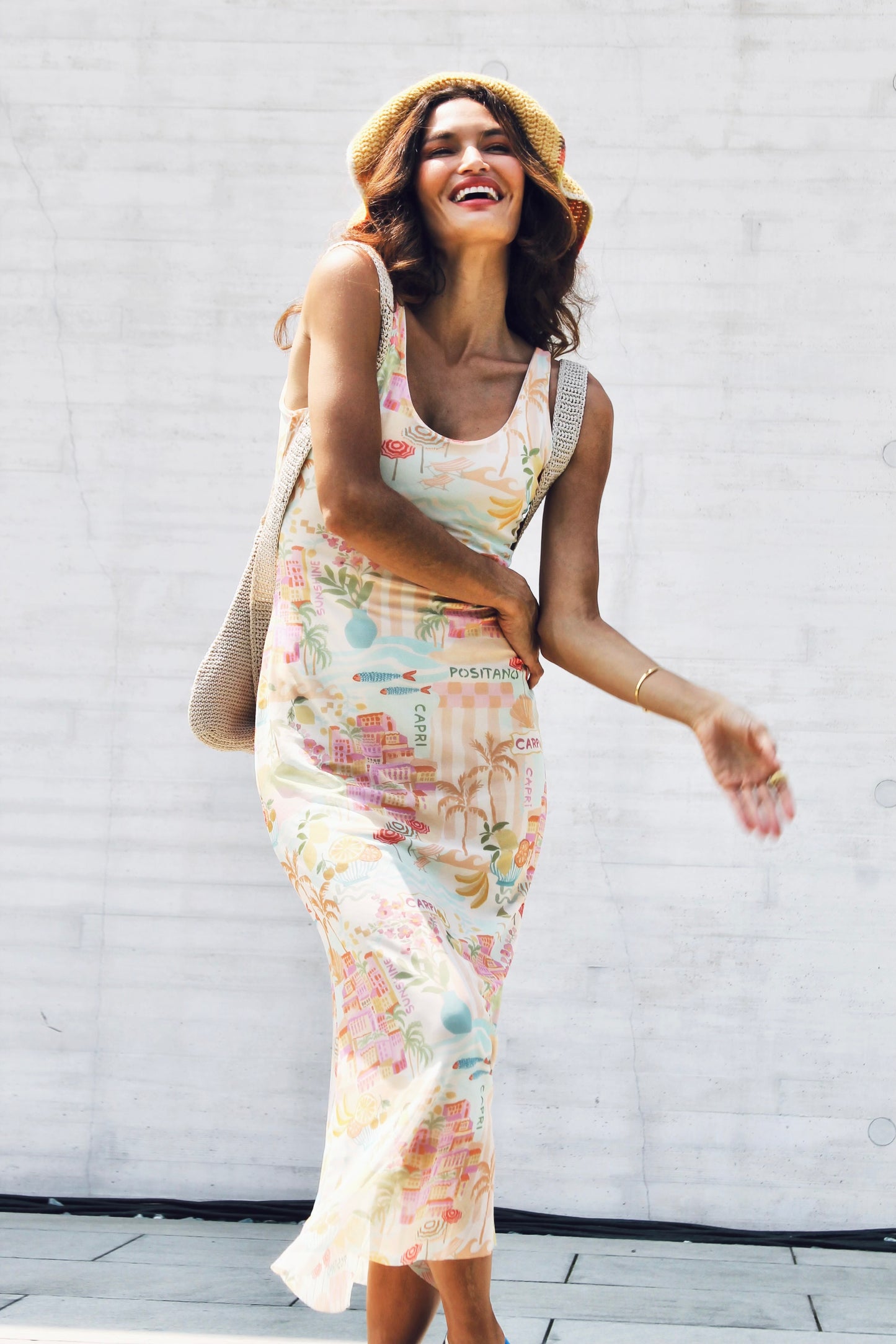 ONE-WAY TICKET super soft Italian inspired mesh midi dress, medium >> multi-Italian print