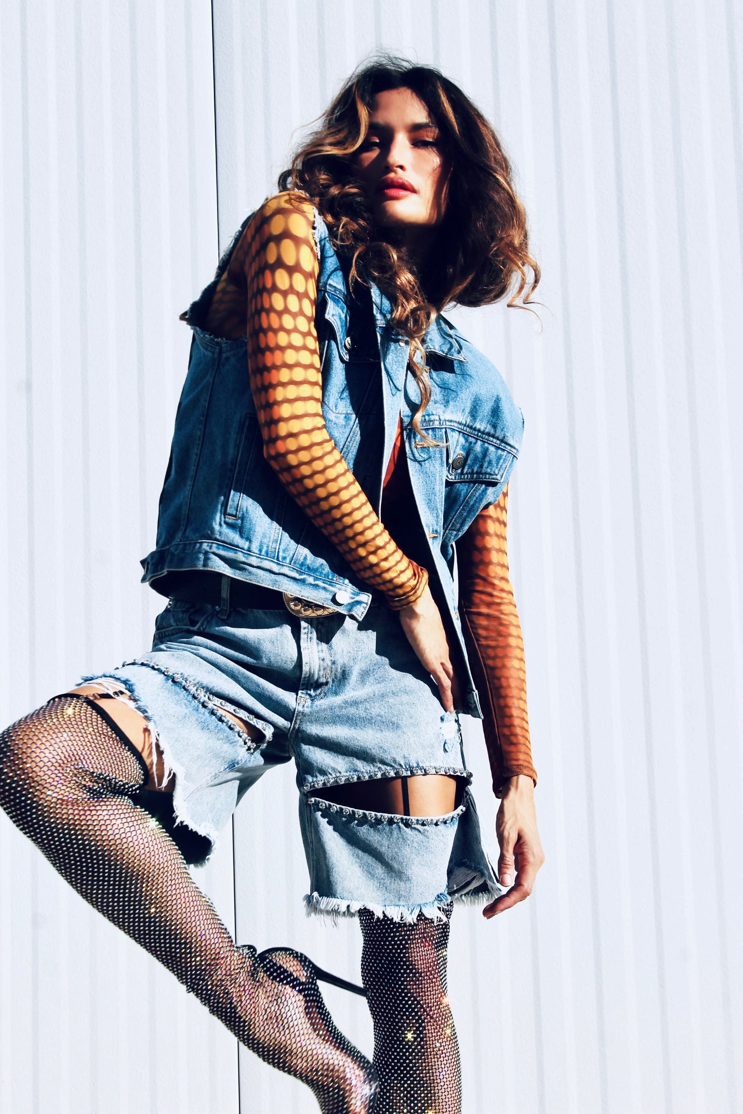 EMPOWER hand painted denim vest, large *FOXY FABLE ORIGINAL + FOXY FAVE + VINTAGE >> medium wash