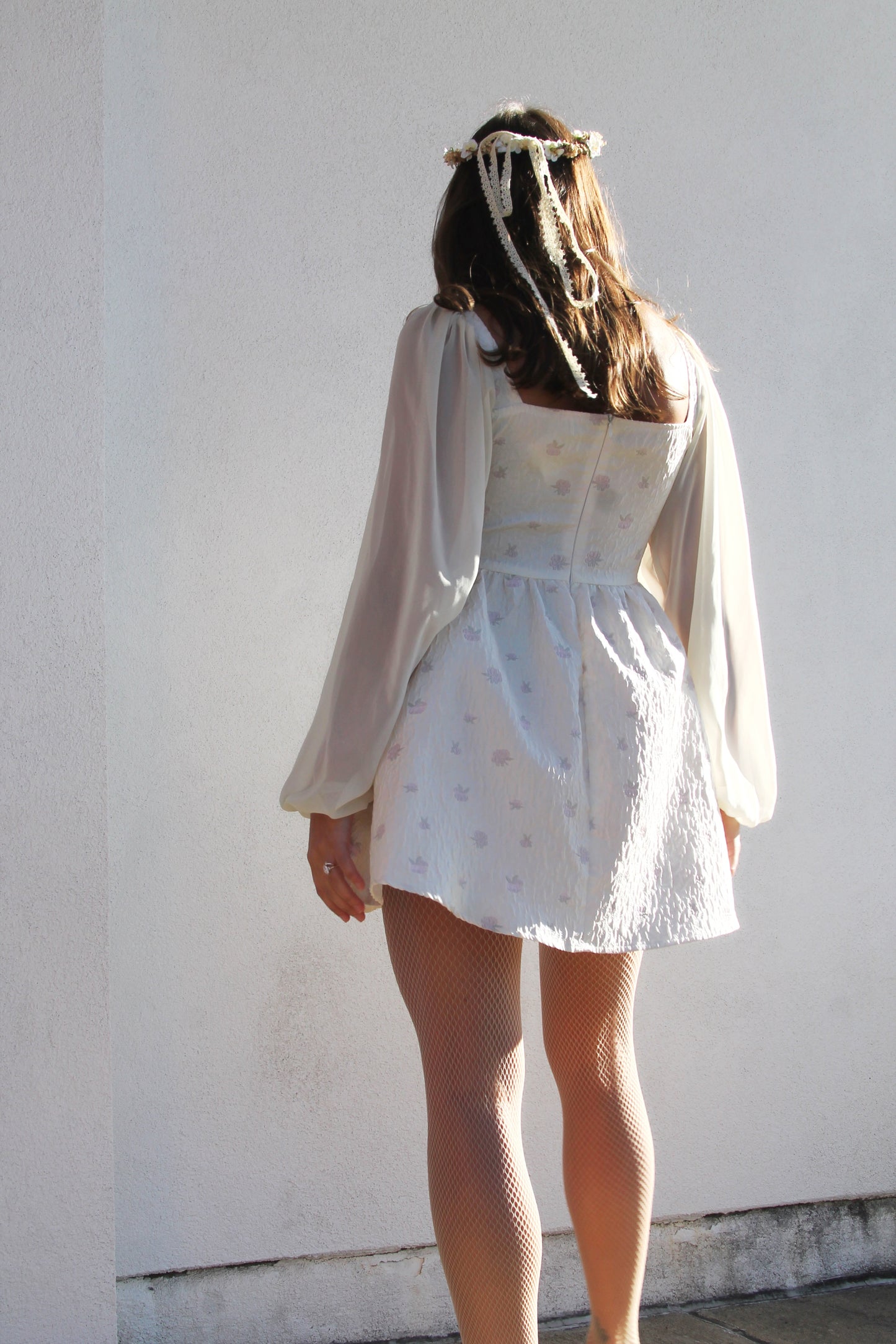 FAIRYTALE corset + sheer balloon sleeve mini dress, small