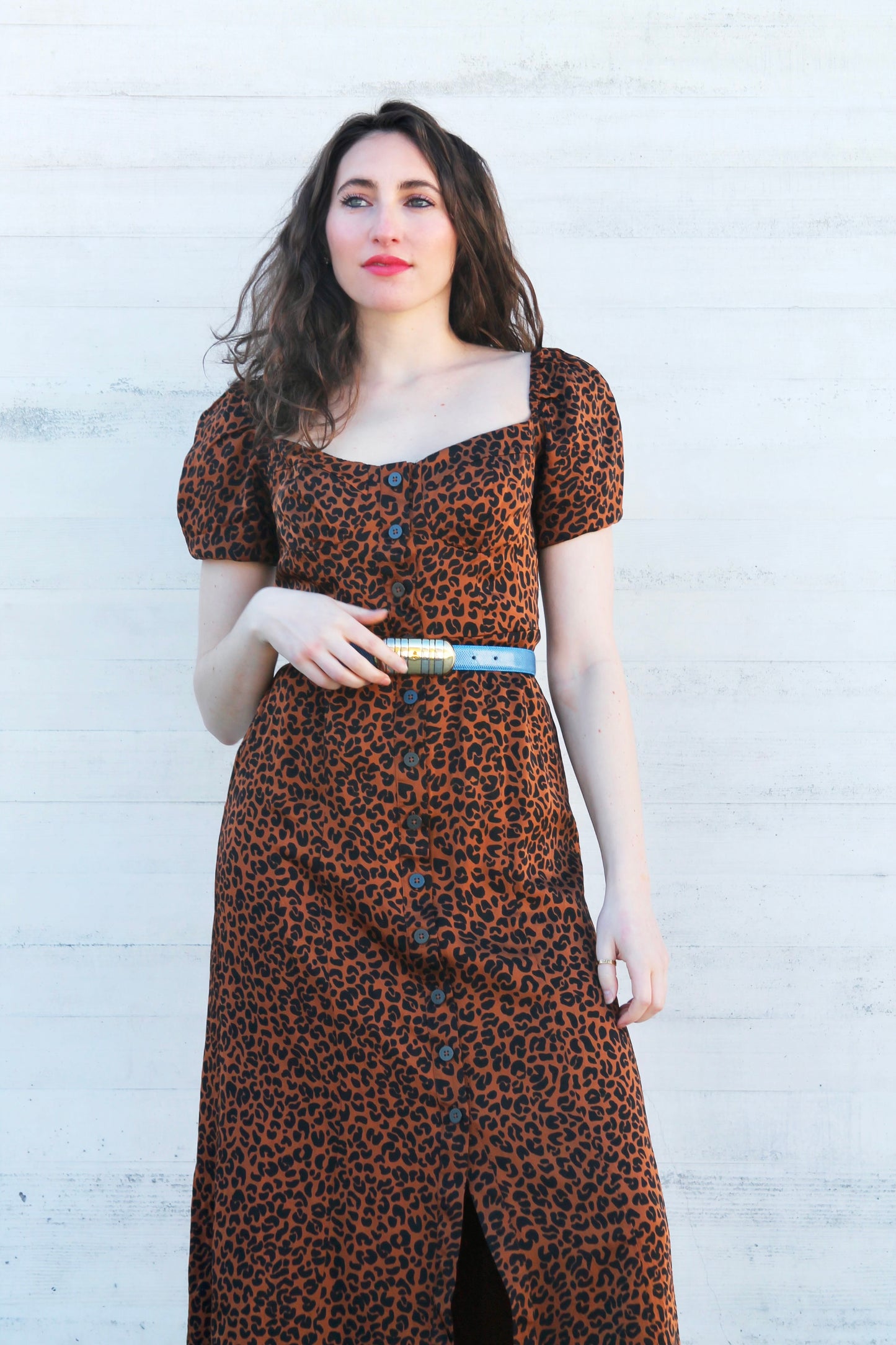 LADY LEOPARD satin button down leopard midi dress, size 2 *GOOD AMERICAN*