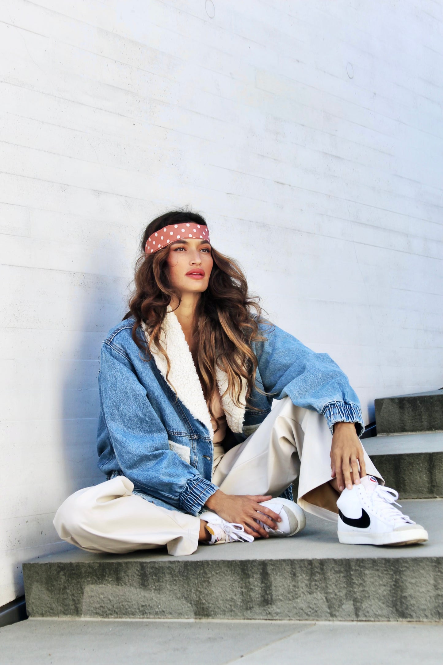 ARIZONA faux fur + denim bomber >> size large