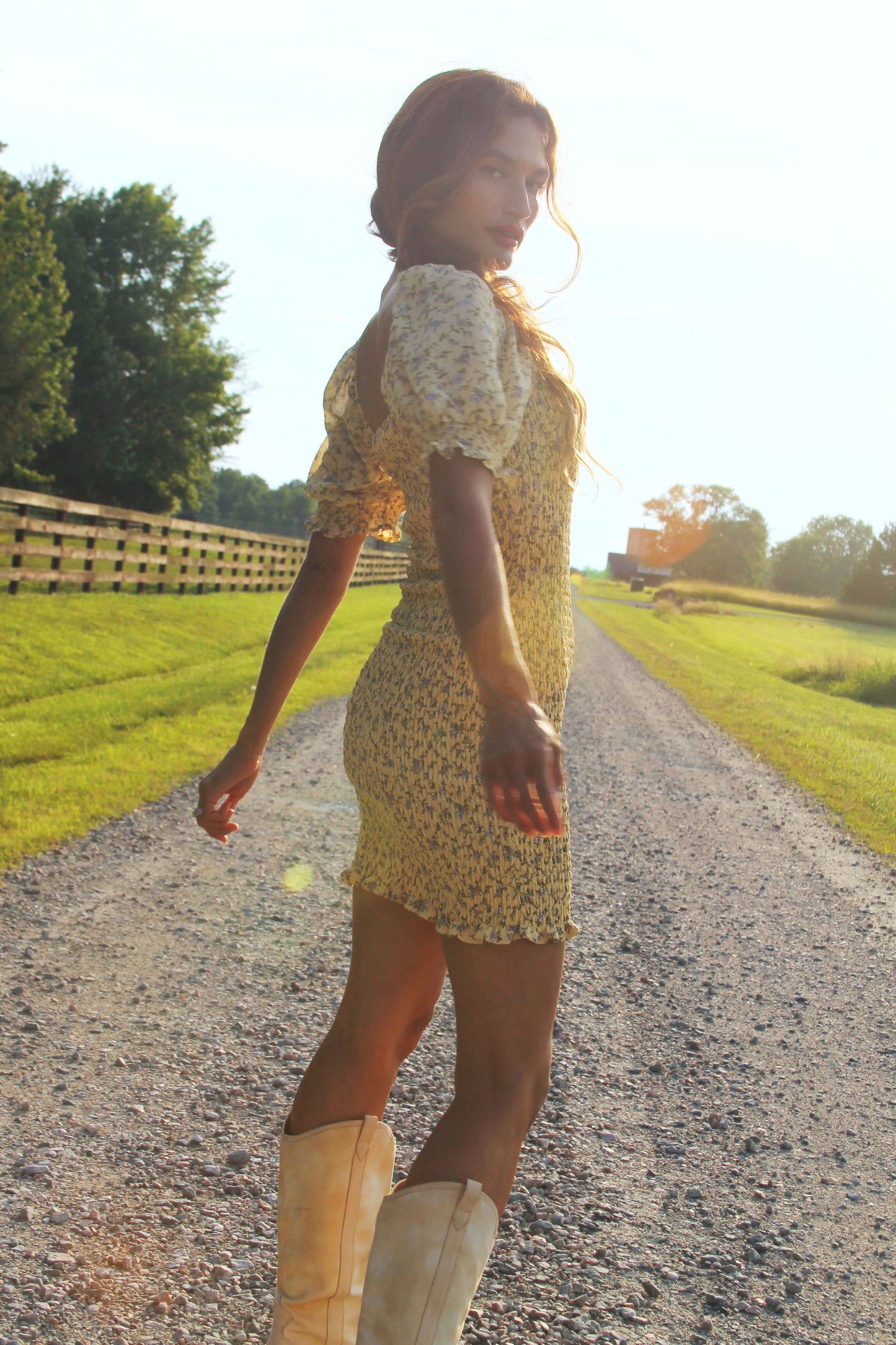 JUNIPER SUNSET smocked floral mini dress, medium