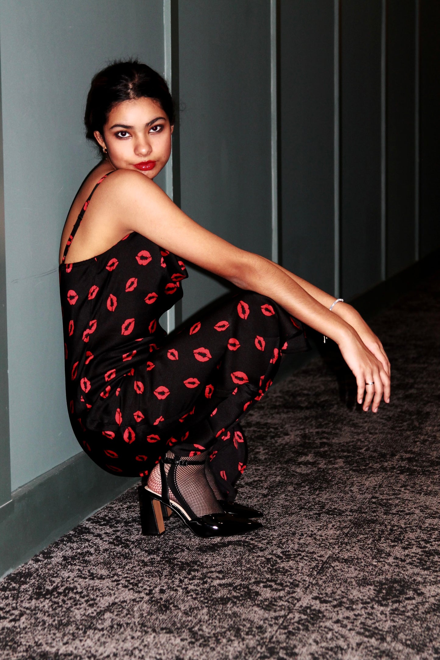 THE KISS satin slip midi dress, medium