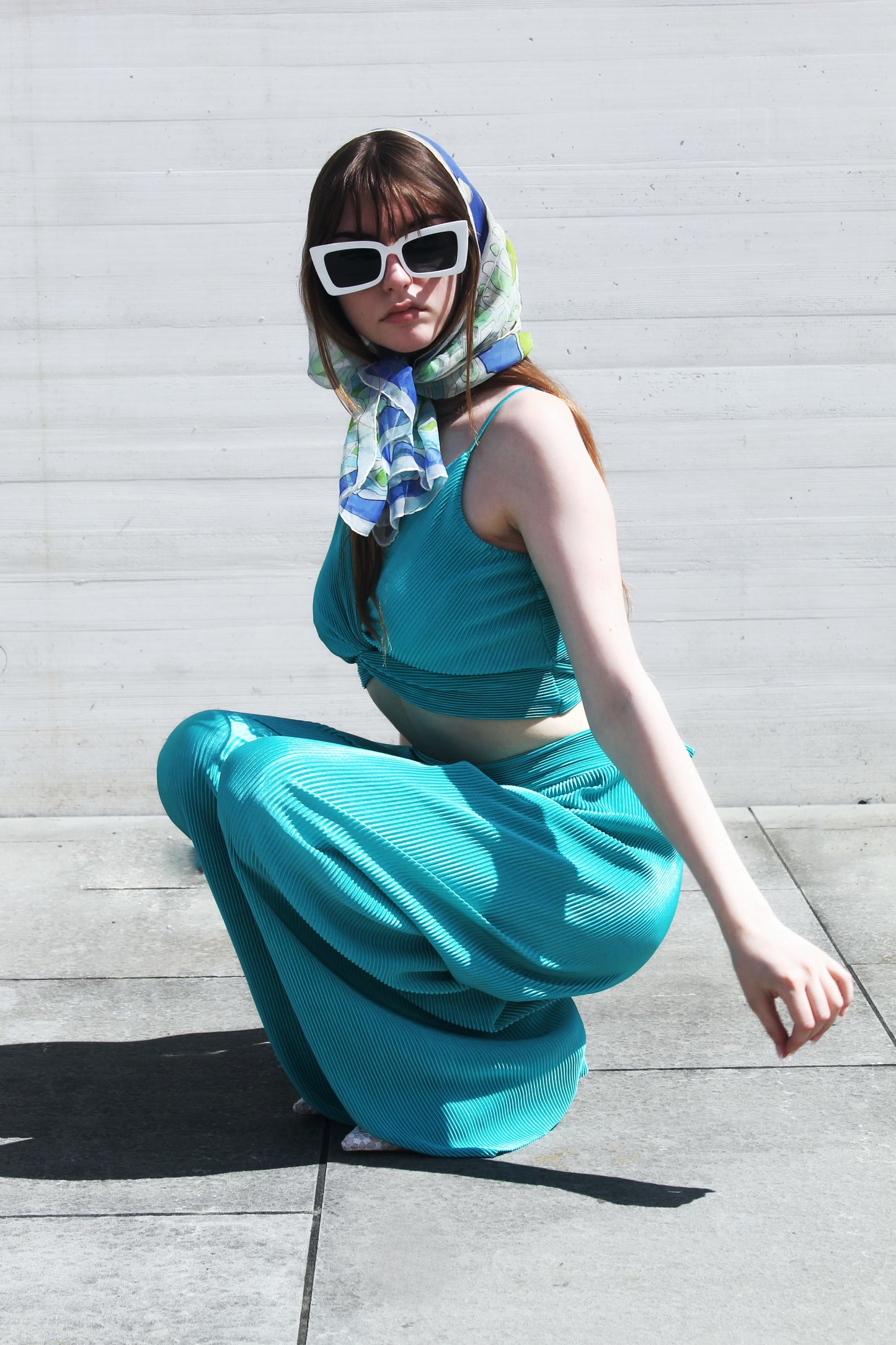 DESTINATION PARIS aqua blue matching plisse set, small