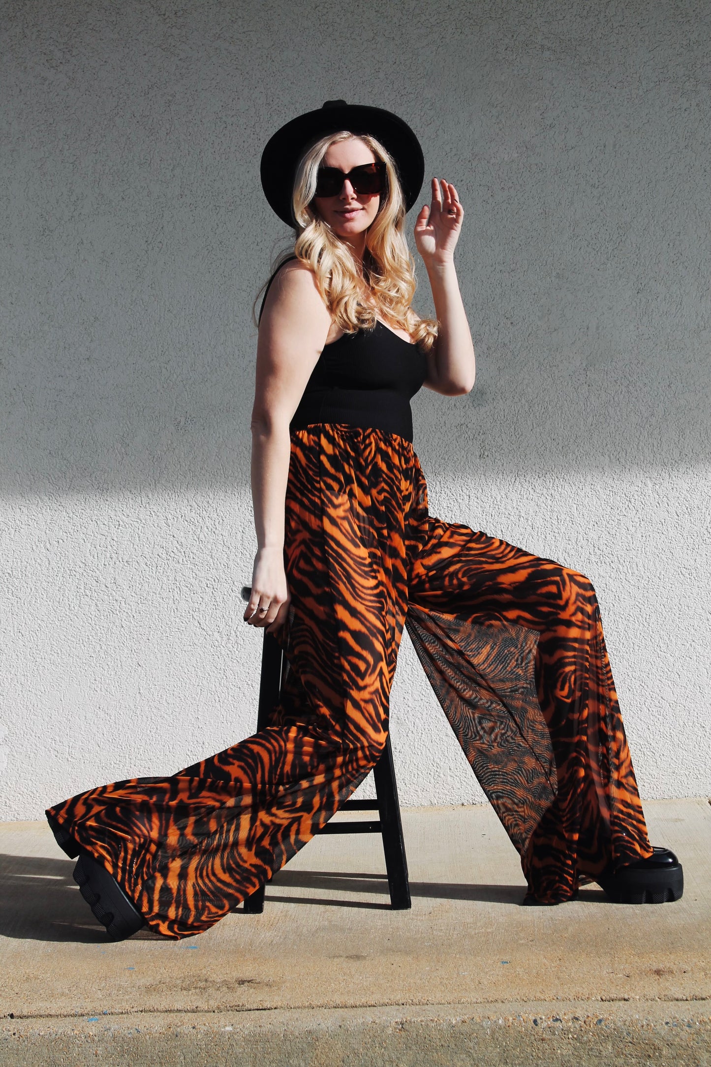 HEAR ME ROAR sheer tiger stripe trousers, medium