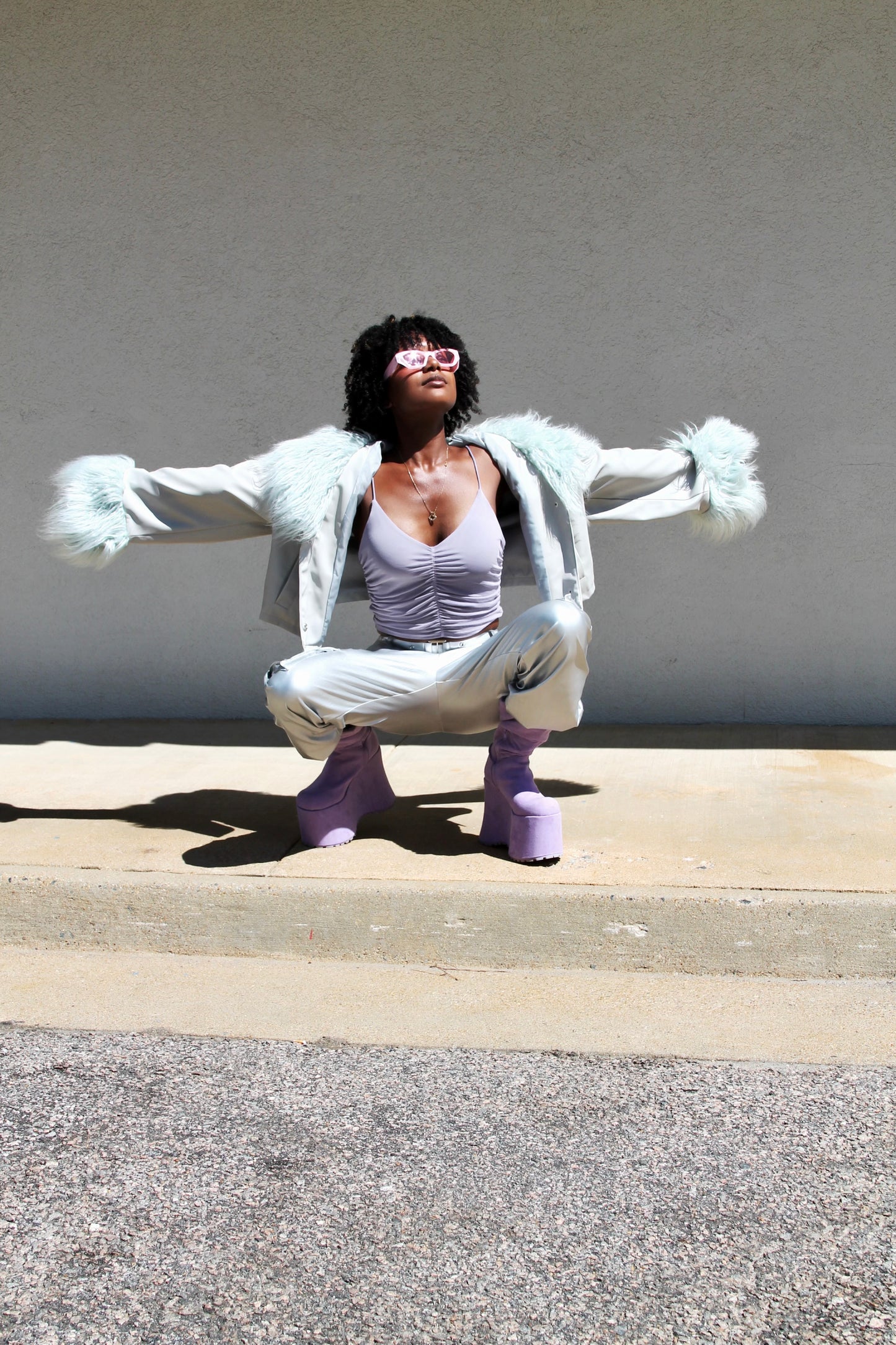 SHOW PONY vegan leather • shag fur jacket, size 14 *ASOS*