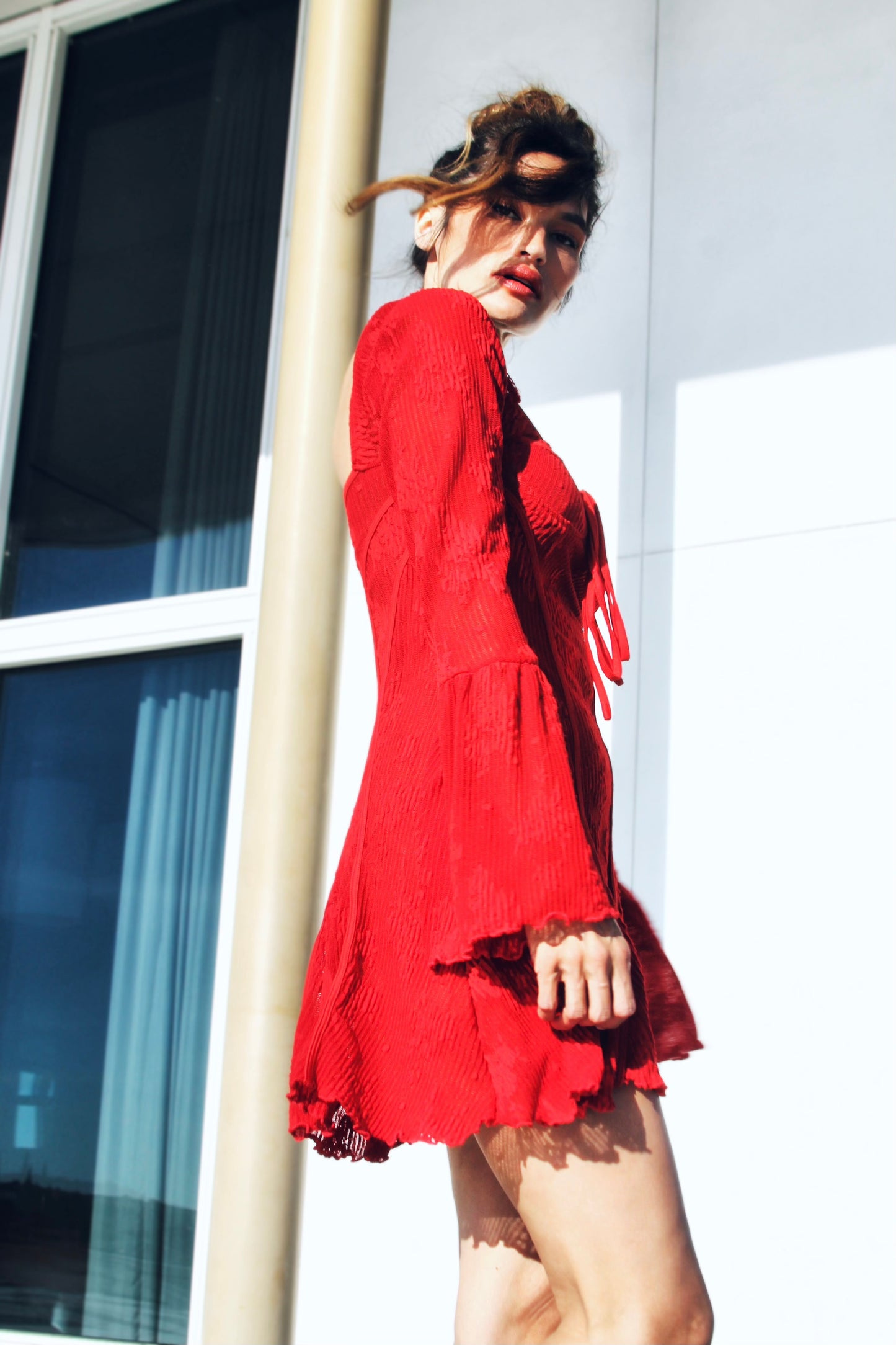 A SPANISH FALL romantic lace + bell sleeve mini dress, *VINTAGE GUCCI* medium >> red