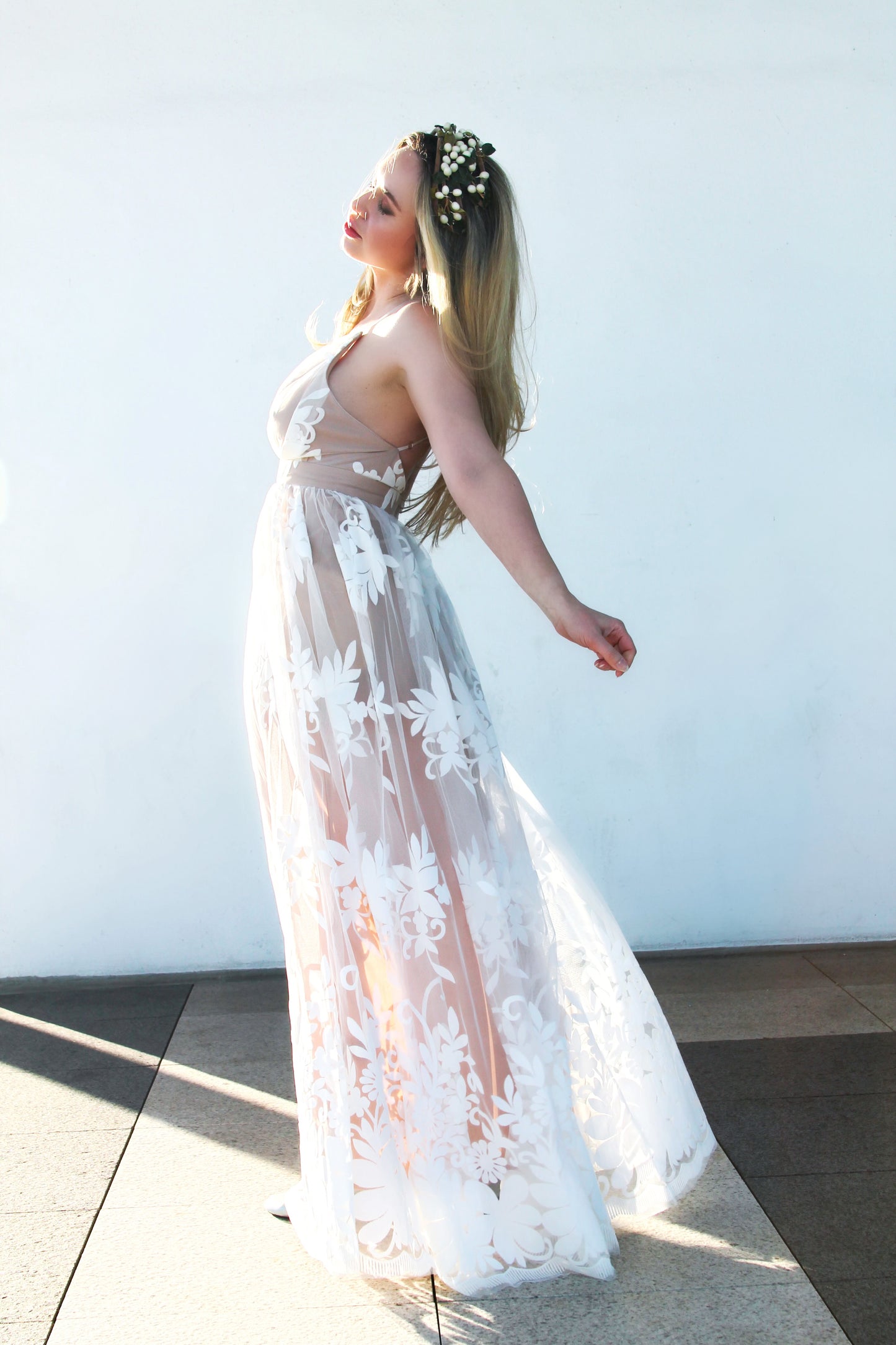 ORIGINAL GODDESS lace vintage-inspired maxi dress, medium