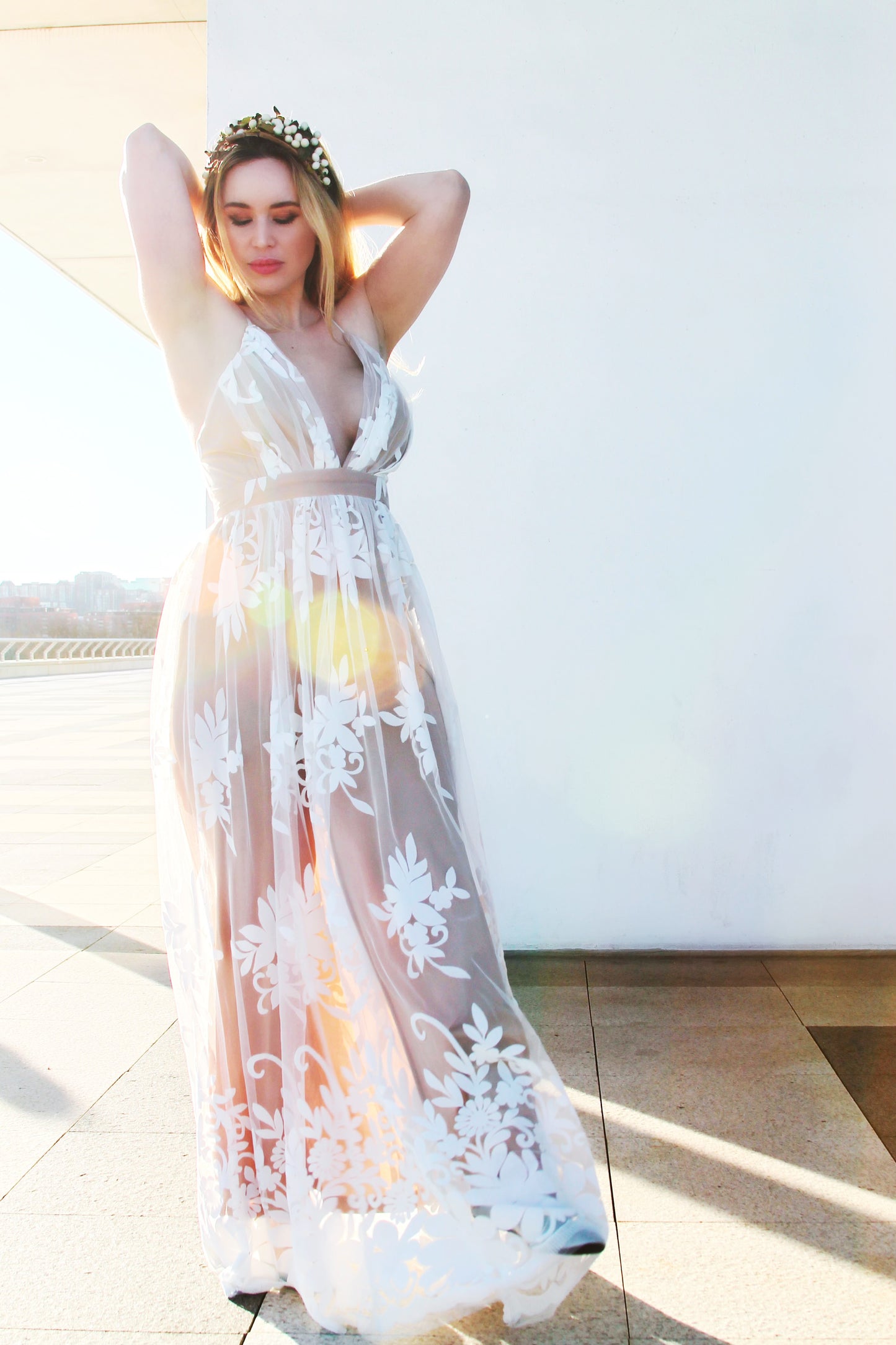ORIGINAL GODDESS lace vintage-inspired maxi dress, medium