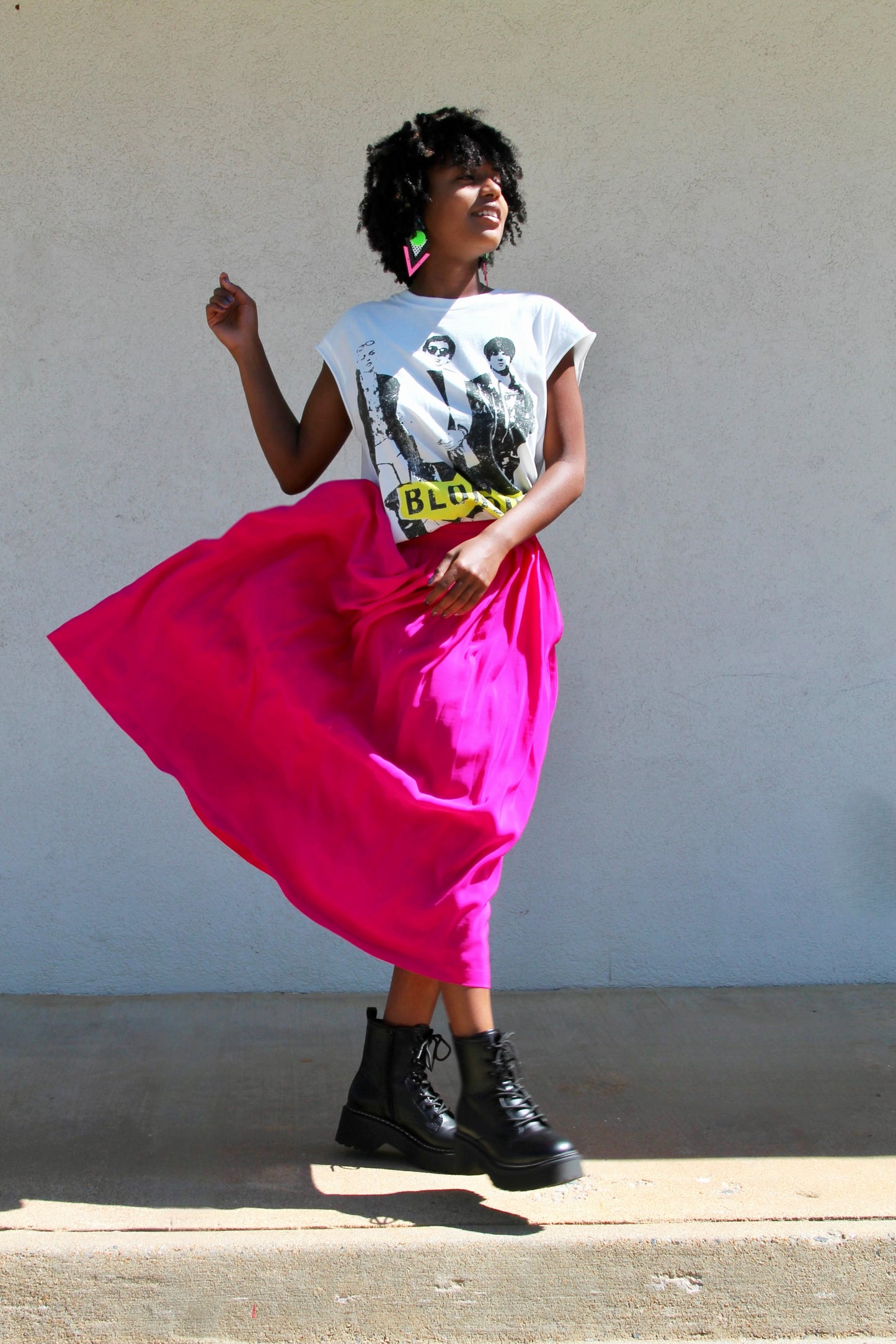IN THE NEAR FUCHSIA pleated silk midi skirt, small/medium *VINTAGE •100% SILK*