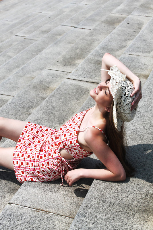 SUMMATIME FINE geometric print + cut-out mini dress, medium